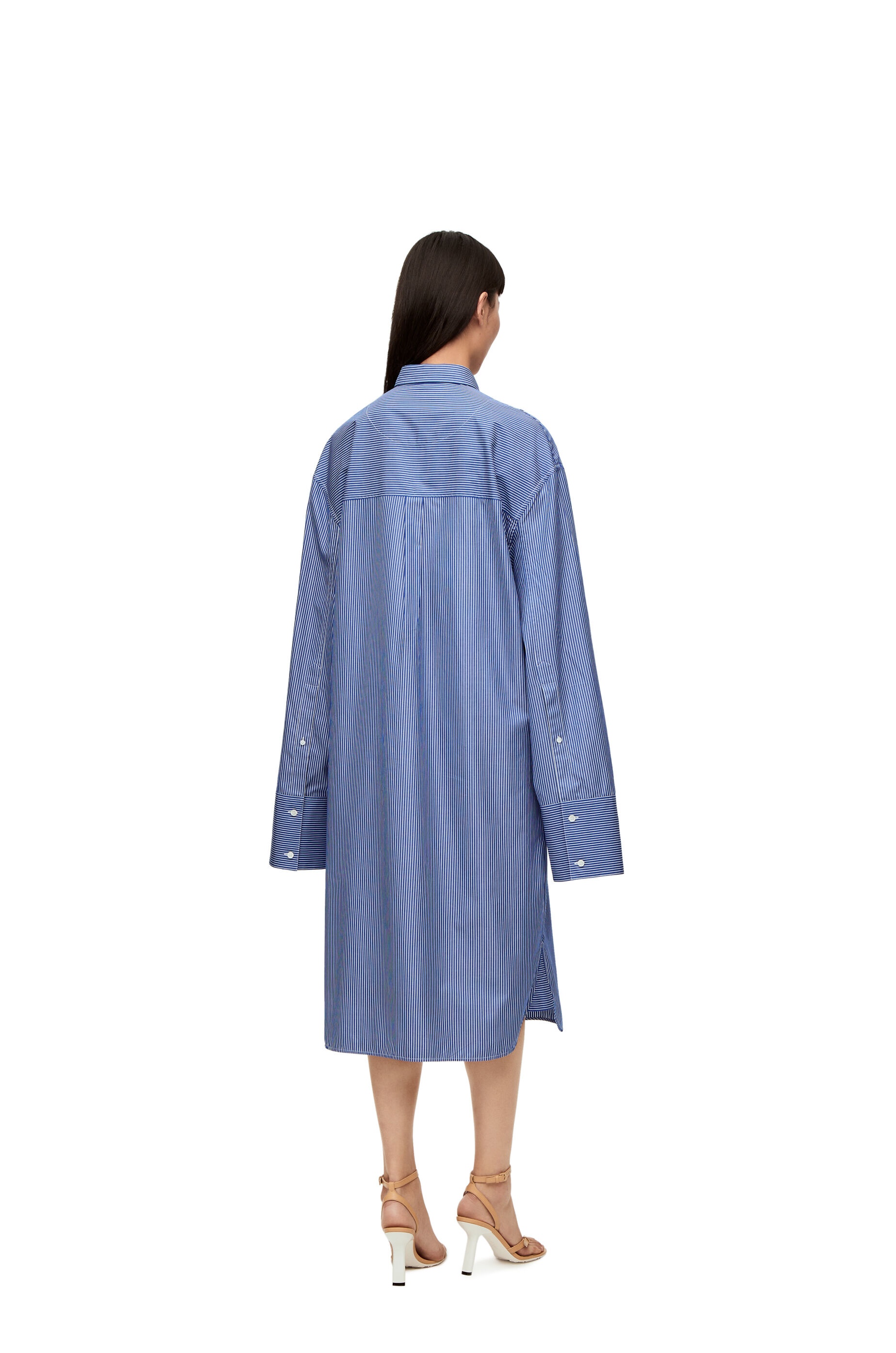 Elongated shirt dress in striped cotton poplin - 4