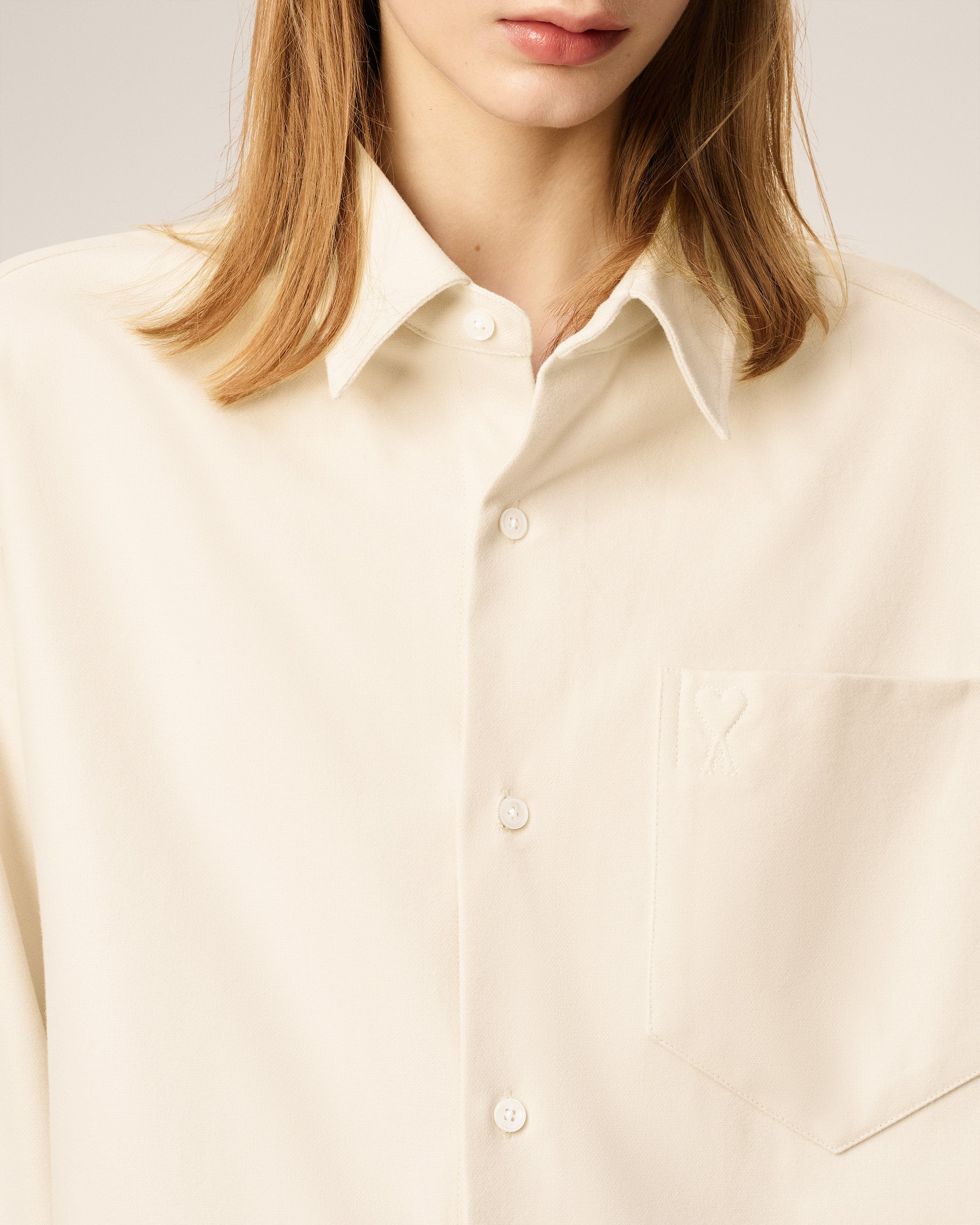 BEIGE COTTON EMBOSSED AMI DE COEUR BOXY SHIRT - 6