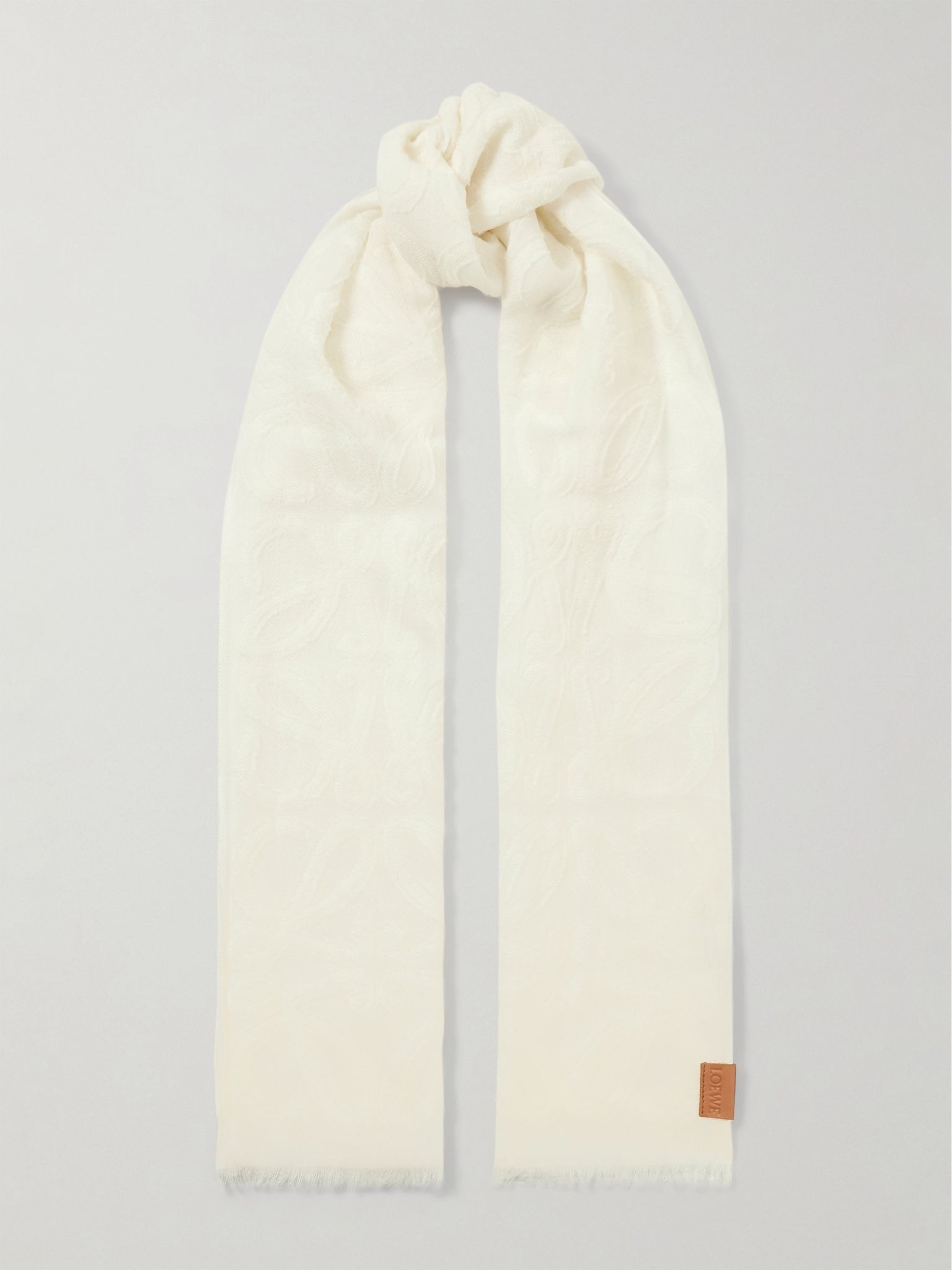 Frayed wool and silk-blend jacquard scarf White - 1