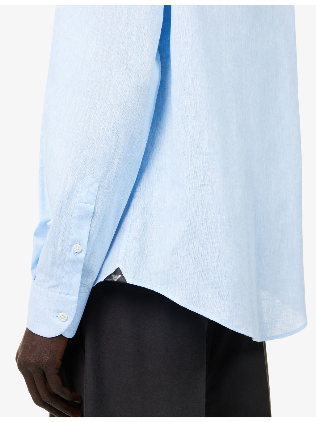 Brand-Embroidery Curved-Hem Linen And Cotton Shirt - 5
