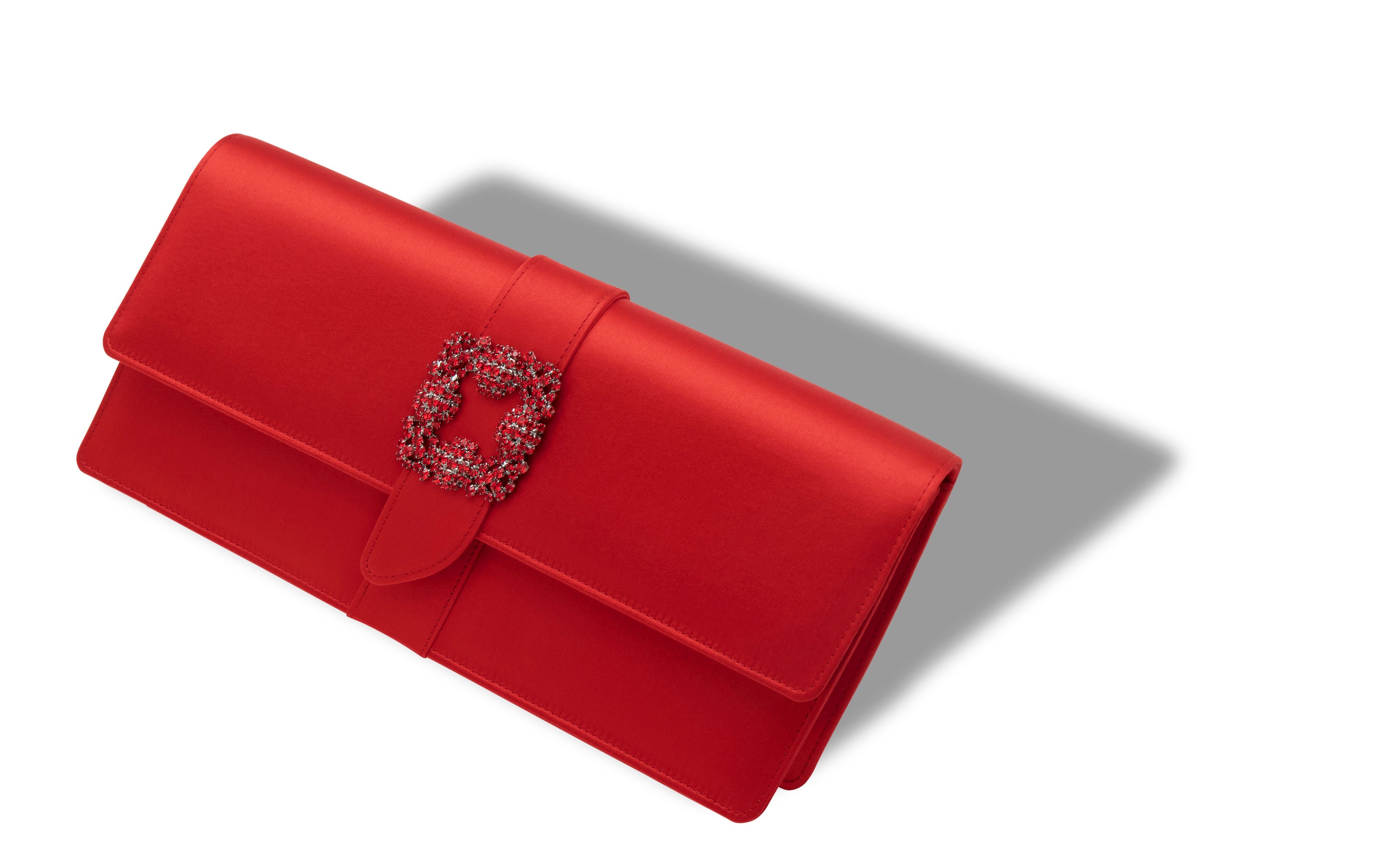 Red Satin Jewel Buckle Clutch - 2