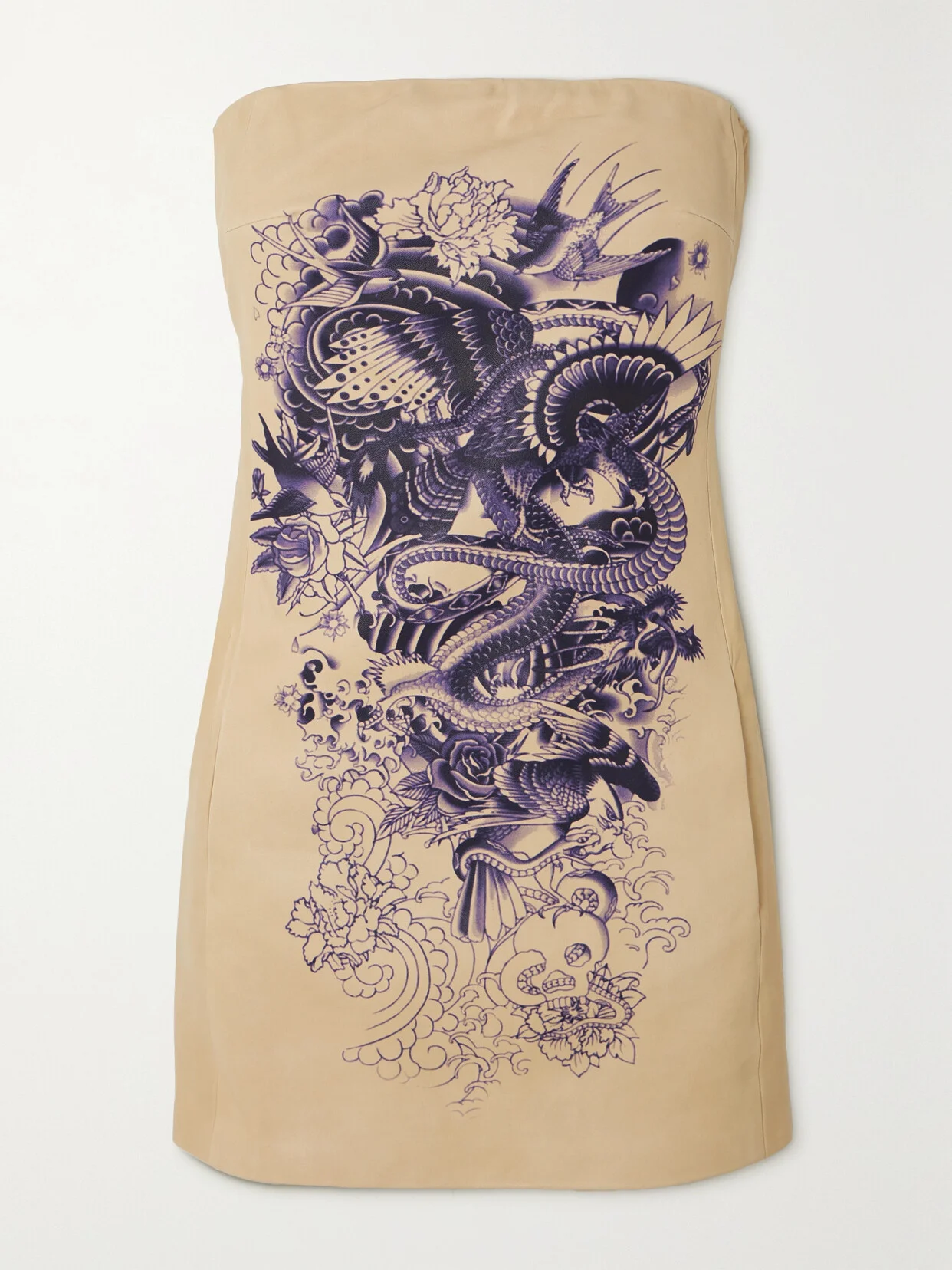 Strapless Printed Leather Mini Dress - 1