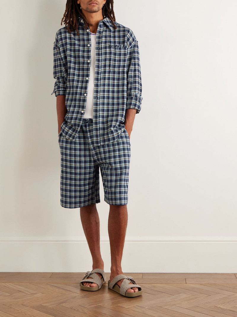 The Elder Statesman Dune Checked Cotton Shirt Navy outlook