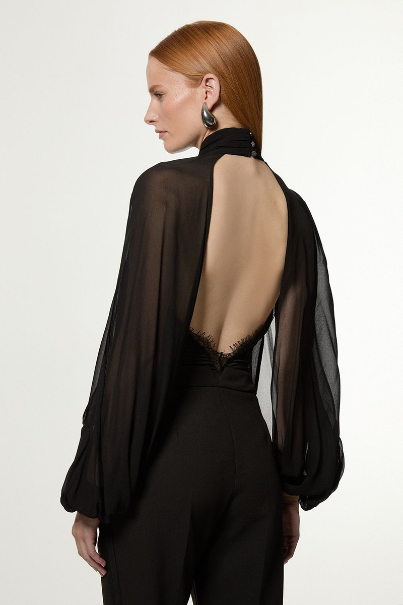 Tall Viscose Georgette Cady Lace Insert Bodysuit 5
