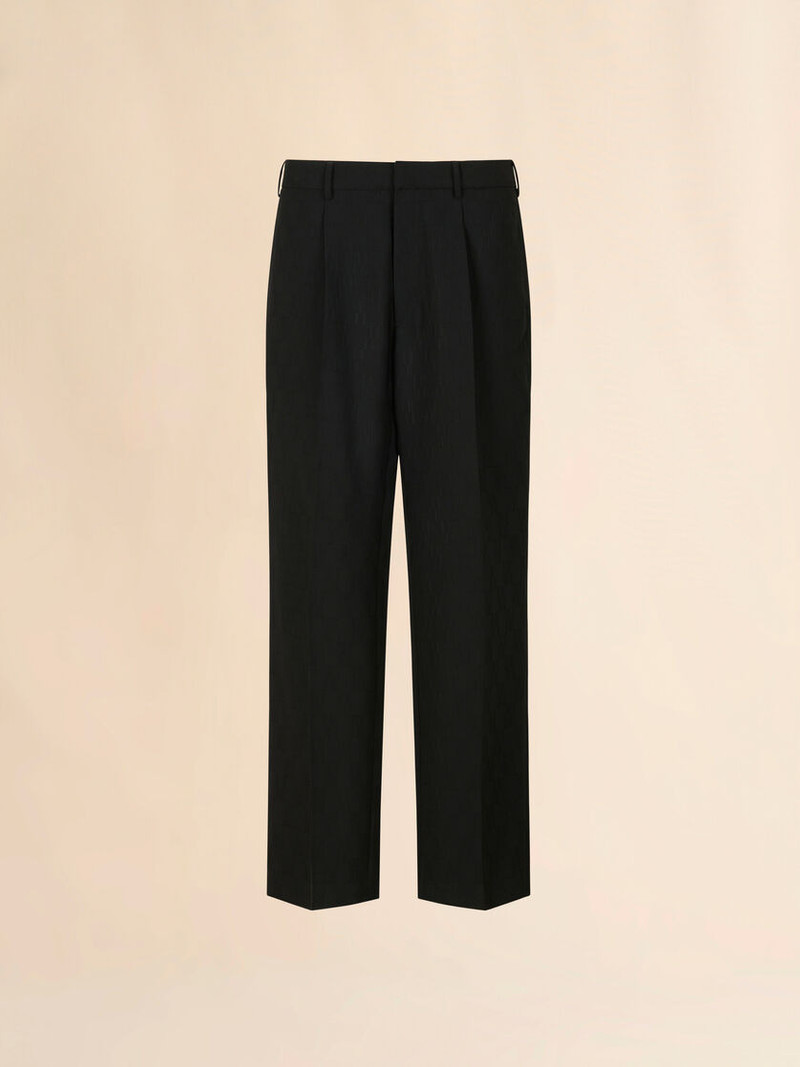 BLACK WOOL PANTS WITH GEOMETRIC JACQUARD MOTIF 1