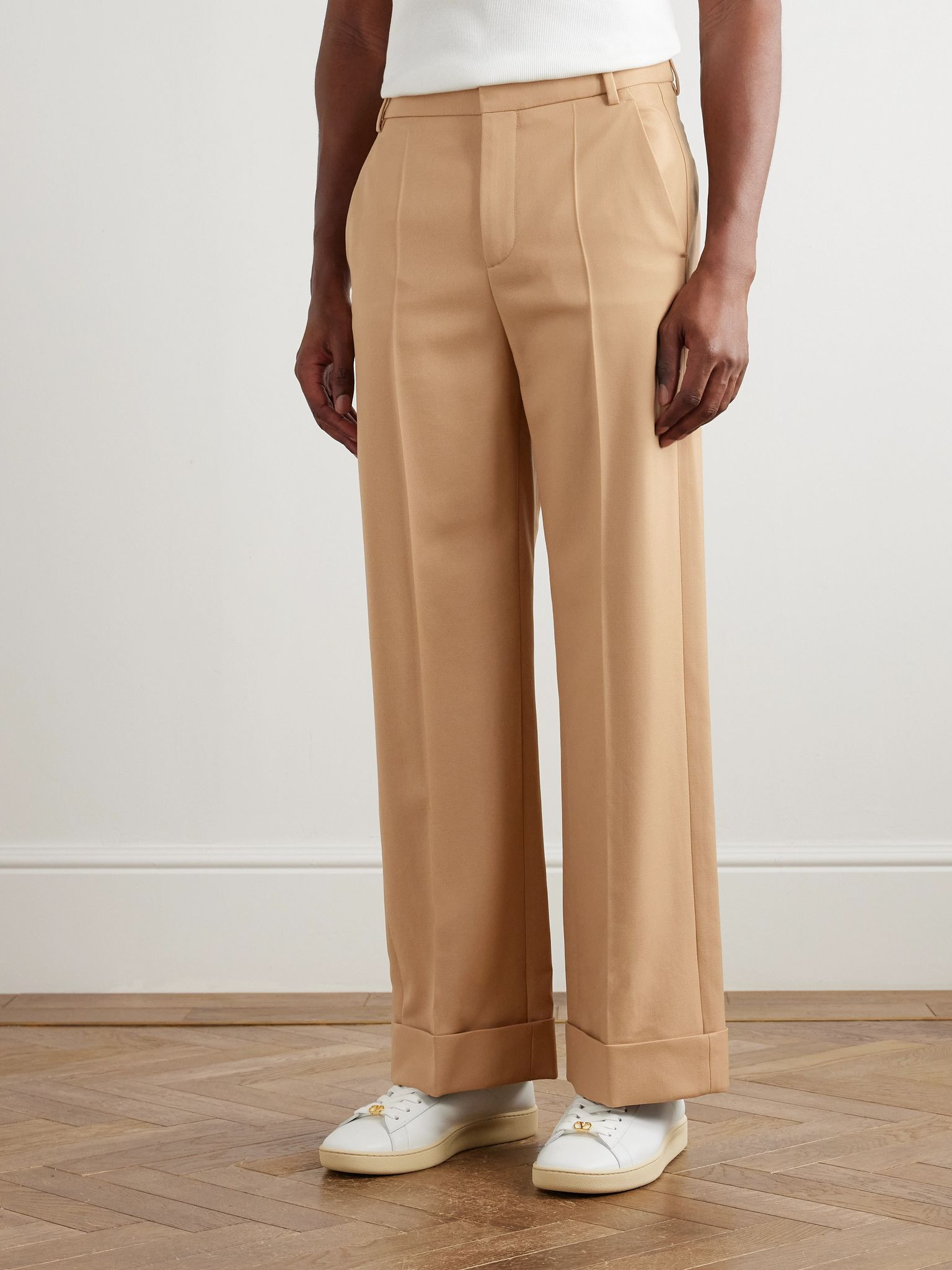 Straight-Leg Virgin Wool-Gabardine Trousers Beige - 3
