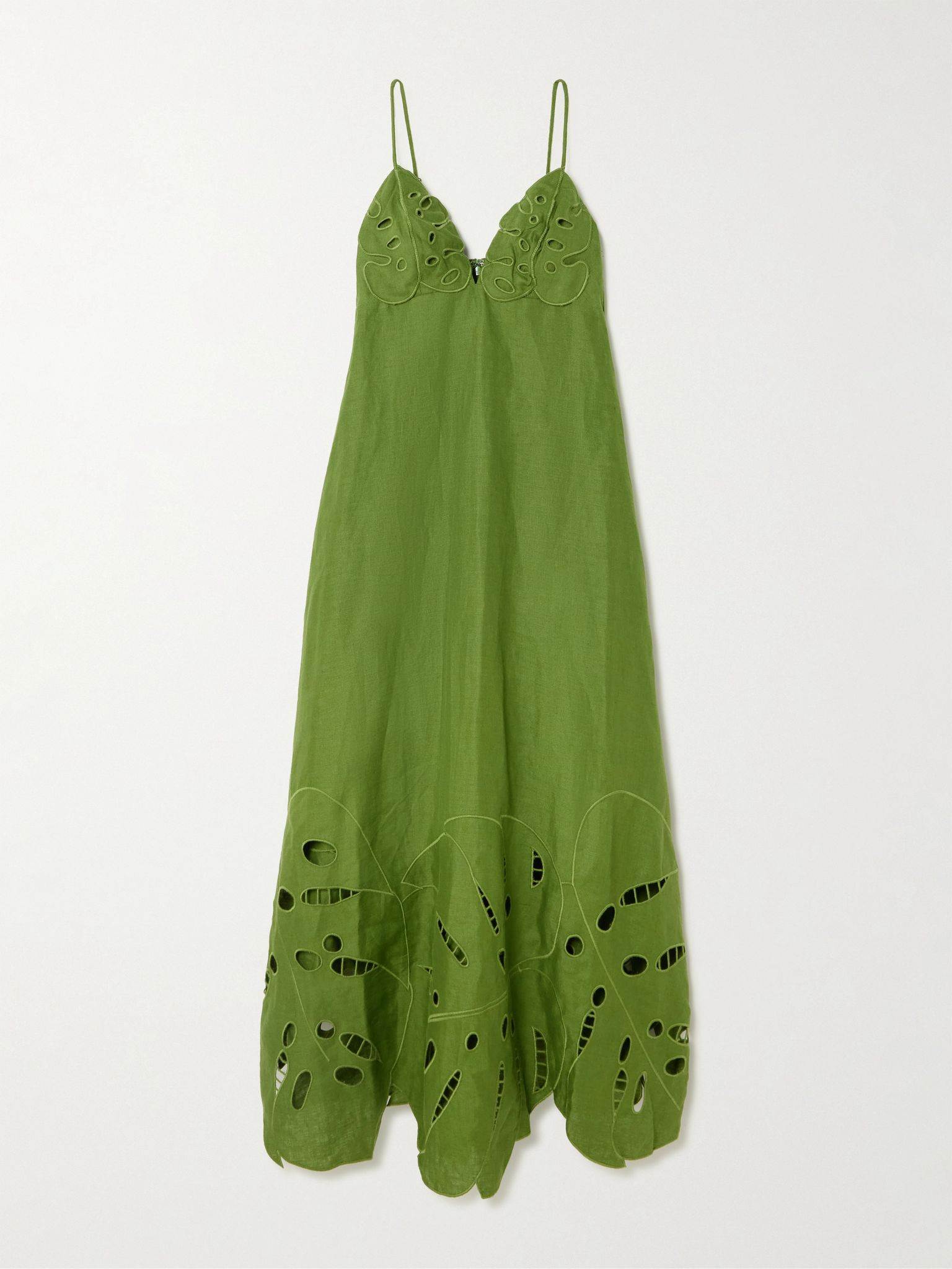 Appliquéd broderie anglaise linen midi dress Green - 1