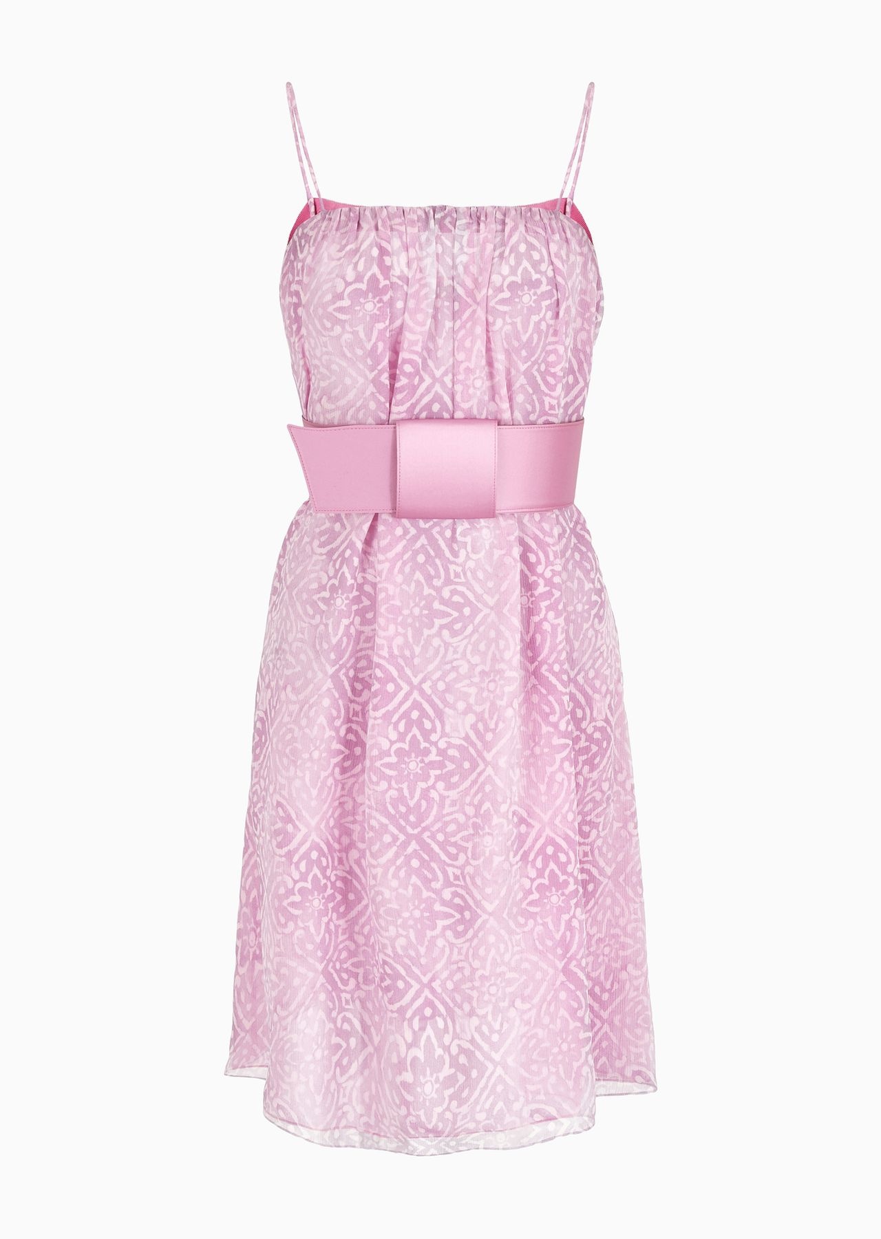 Silk-crépon dress with stencil flower print and oversized satin belt - 1