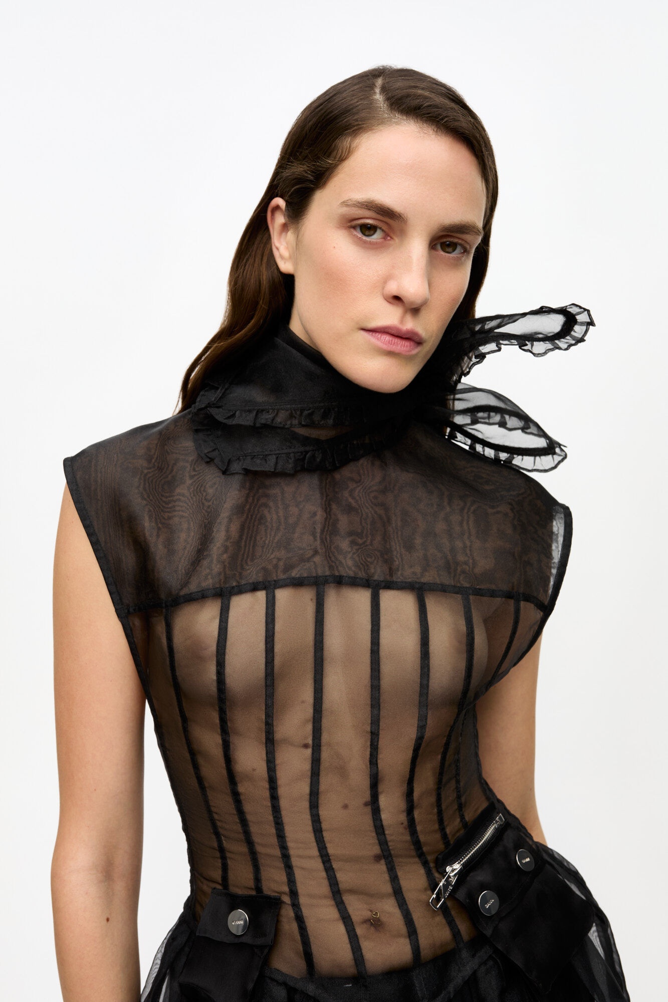 BLACK TECHNICAL ORGANZA FRILL SCARF - 2
