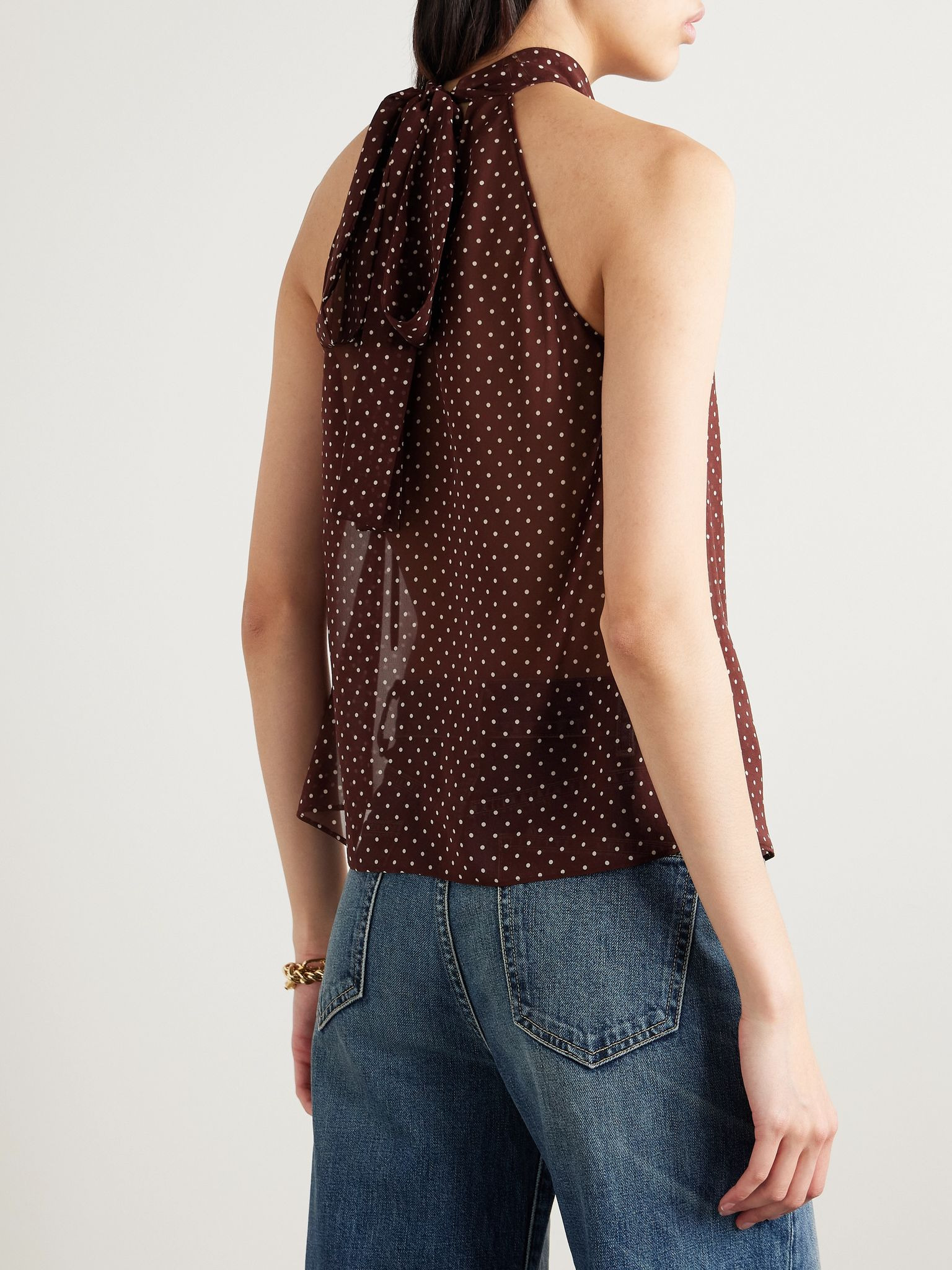 Alla polka-dot silk-chiffon halterneck tank Burgundy - 4