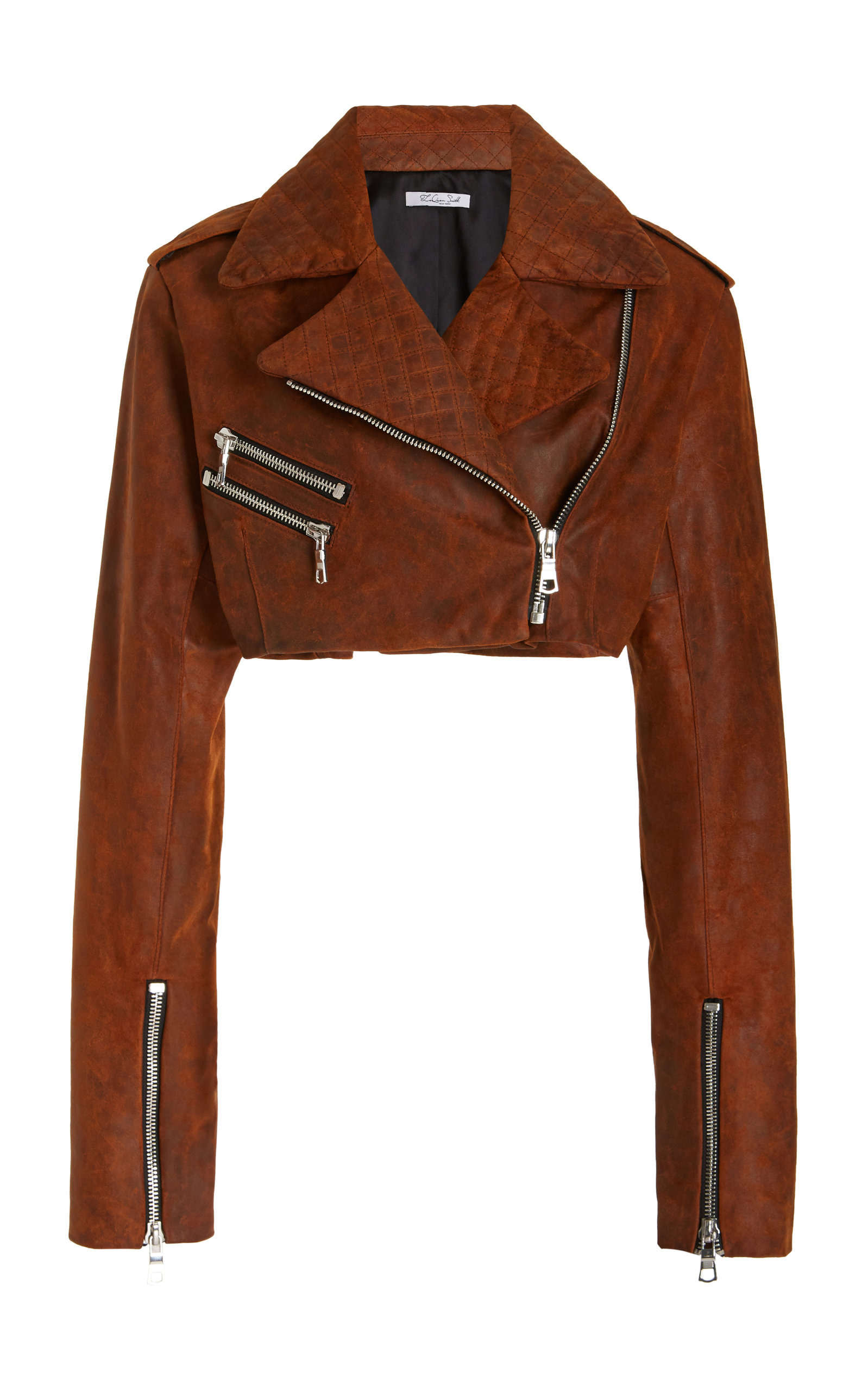 Cropped Leather Moto Jacket brown - 1
