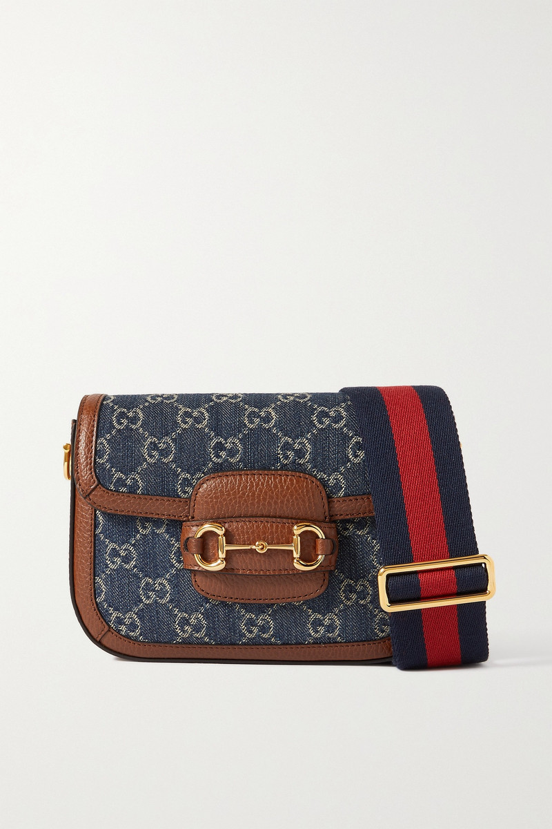 Horsebit 1955 mini denim-jacquard and textured-leather shoulder bag - 1