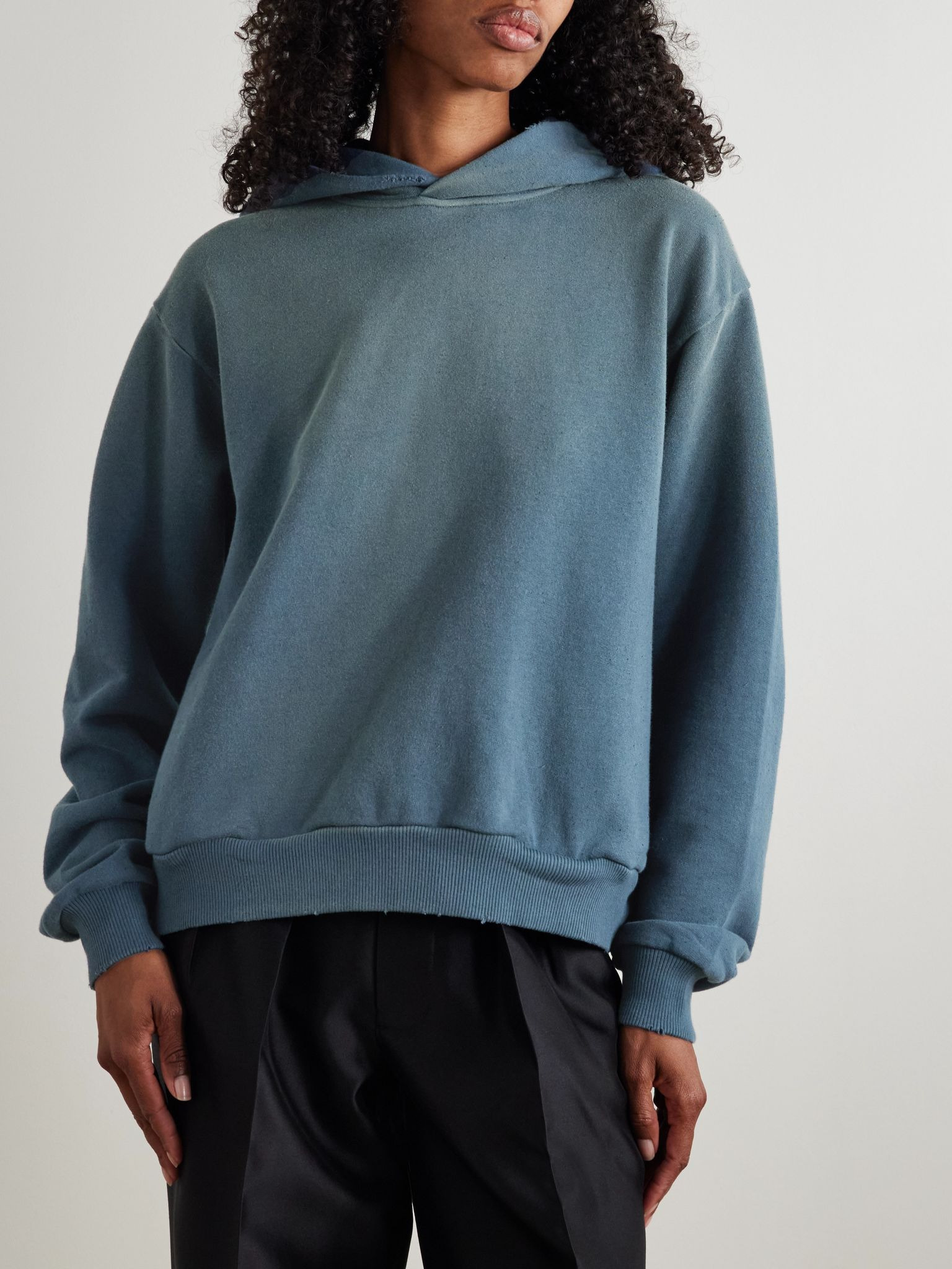Printed organic cotton-blend jersey hoodie Navy - 3