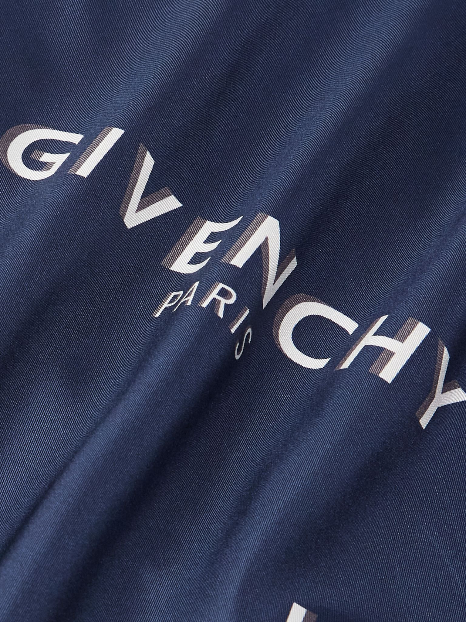 Convertible-Collar Logo-Print Silk-Twill Shirt Navy - 5
