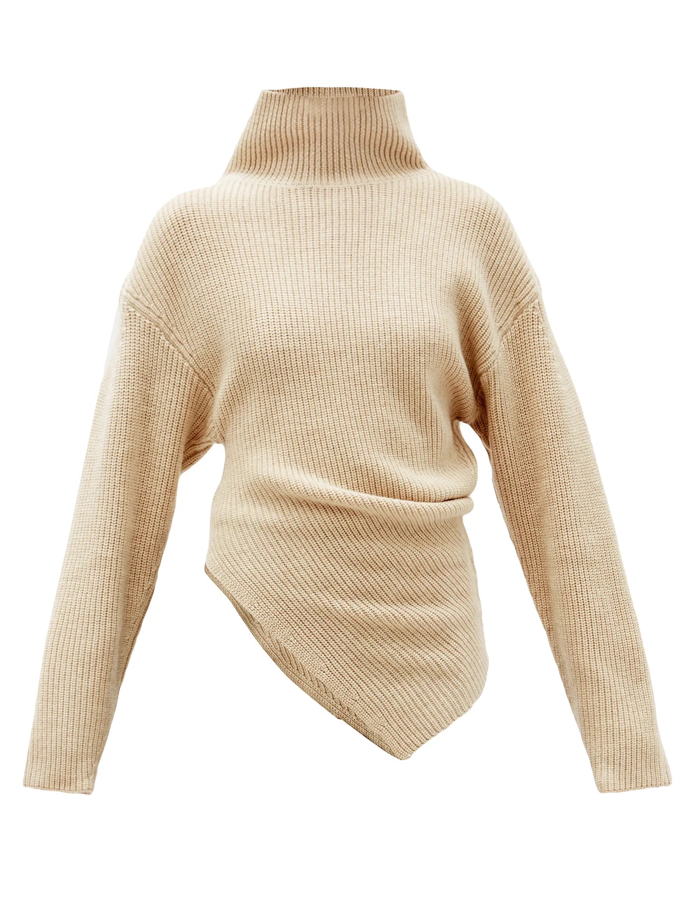 Roll-neck asymmetric wool sweater - 1