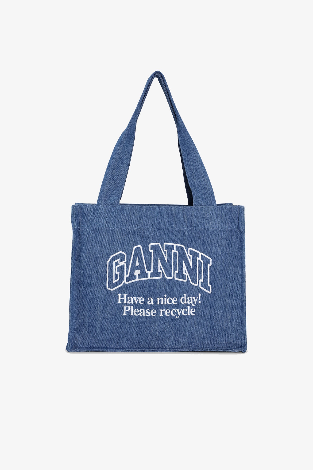 トートバッグ Ganni Logo embroidery denim shopping bag GANNI Logo-embroidered denim tote bag | matchesfashion