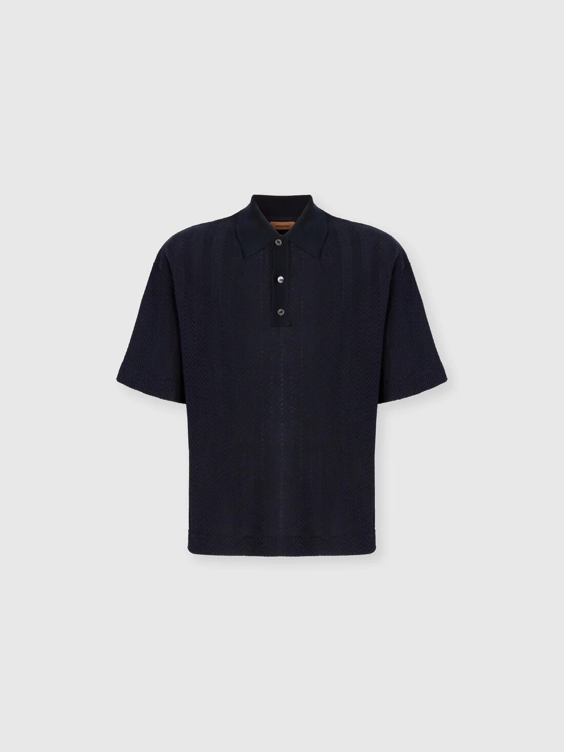 Cotton and viscose polo shirt with tone-on-tone zigzag - 1