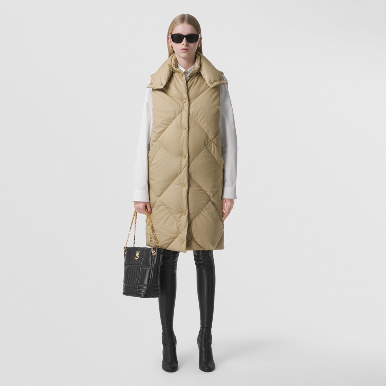 Quilted Cotton Gabardine Funnel Neck Gilet - 1