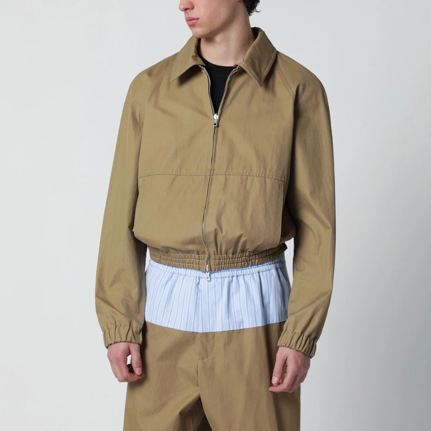 Beige cotton-blend zip-up jacket - 1