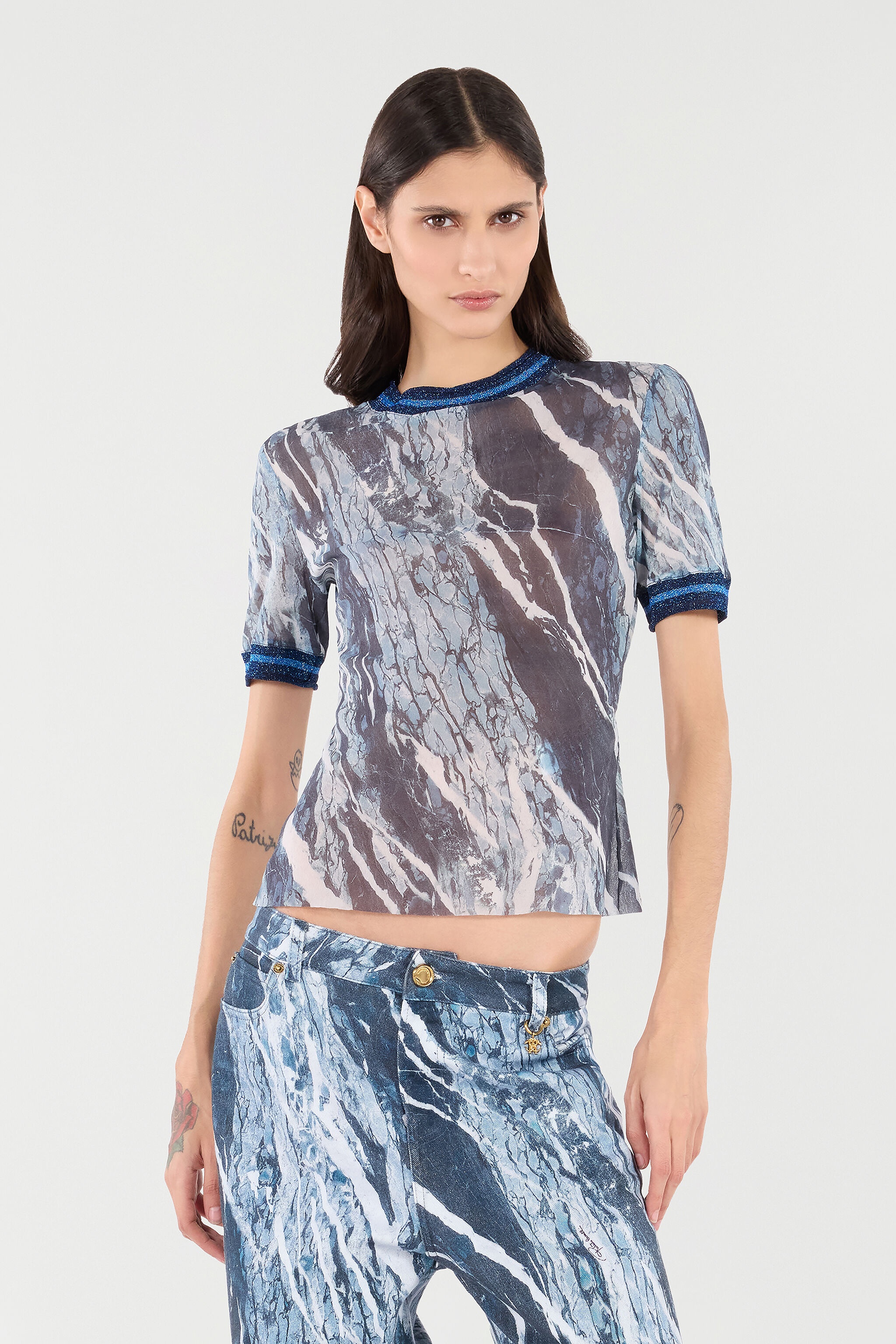 Marble-Print T-Shirt With Glittery Trims - 3