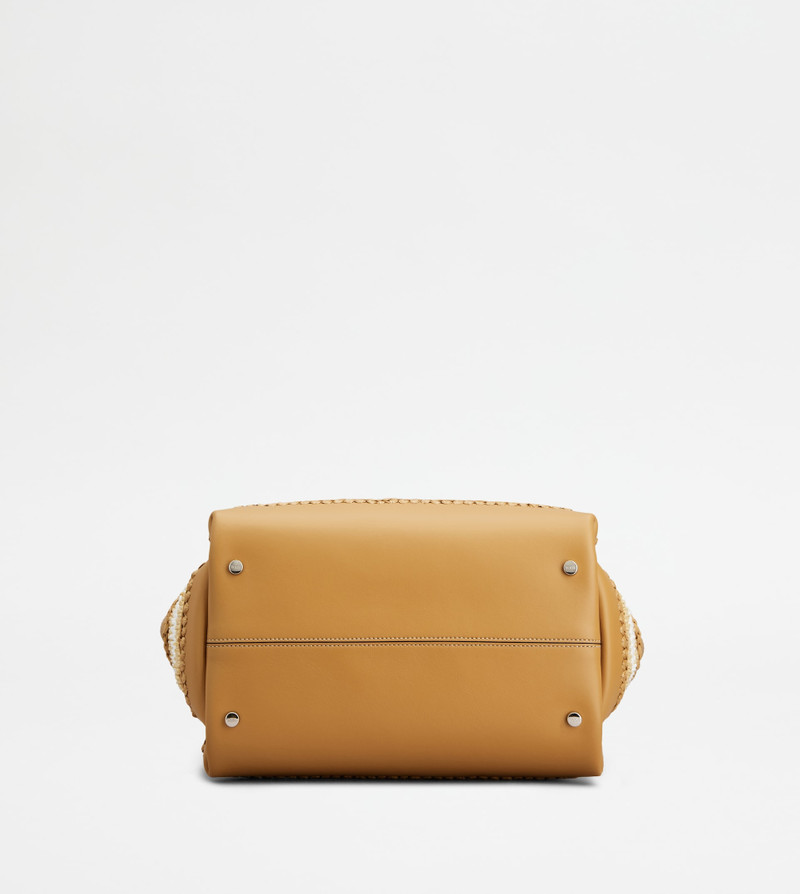 BAG IN LEATHER AND RAFFIA MINI - BROWN, BEIGE, WHITE 3