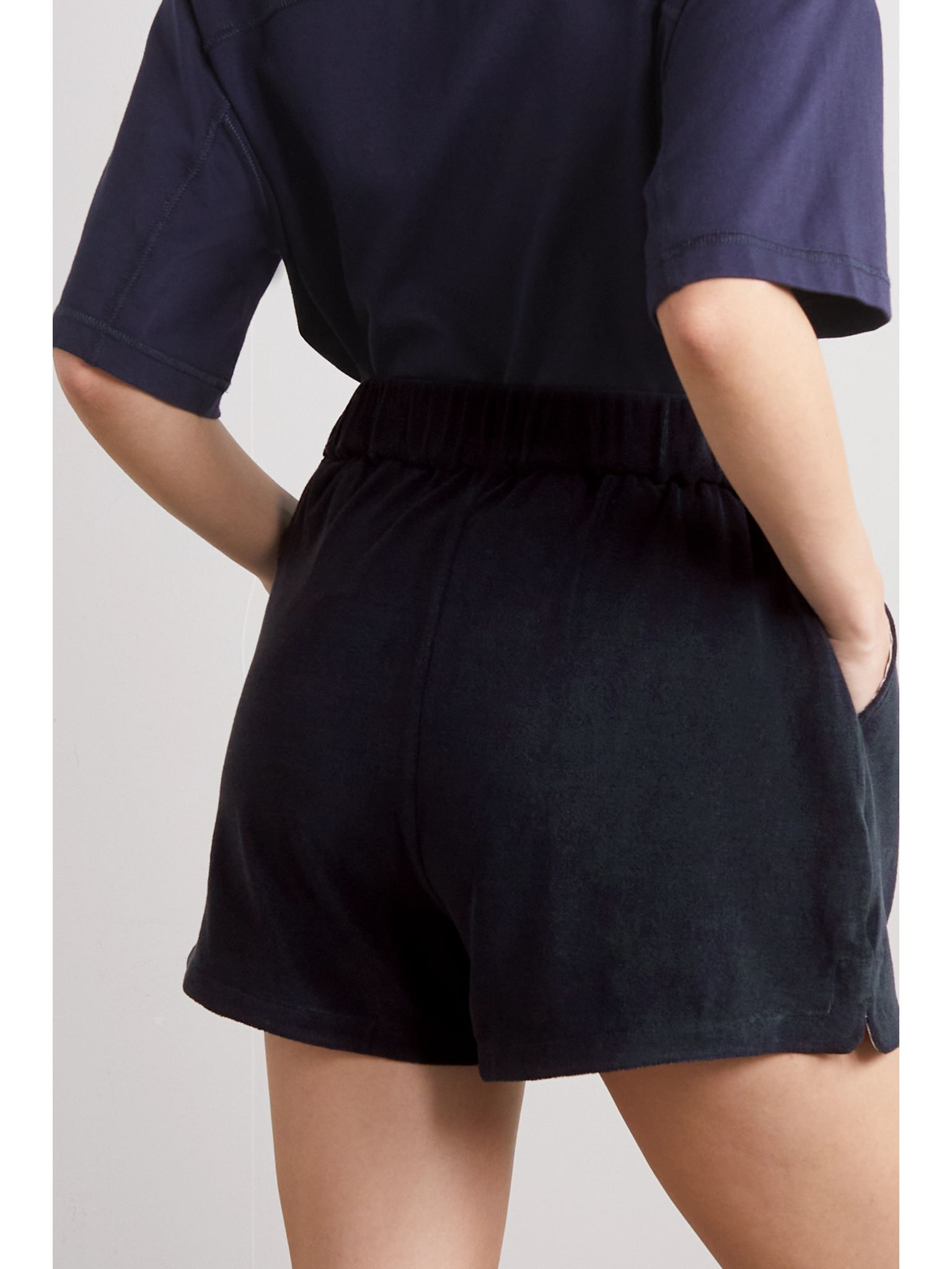 Cotton-blend terry shorts Navy - 4