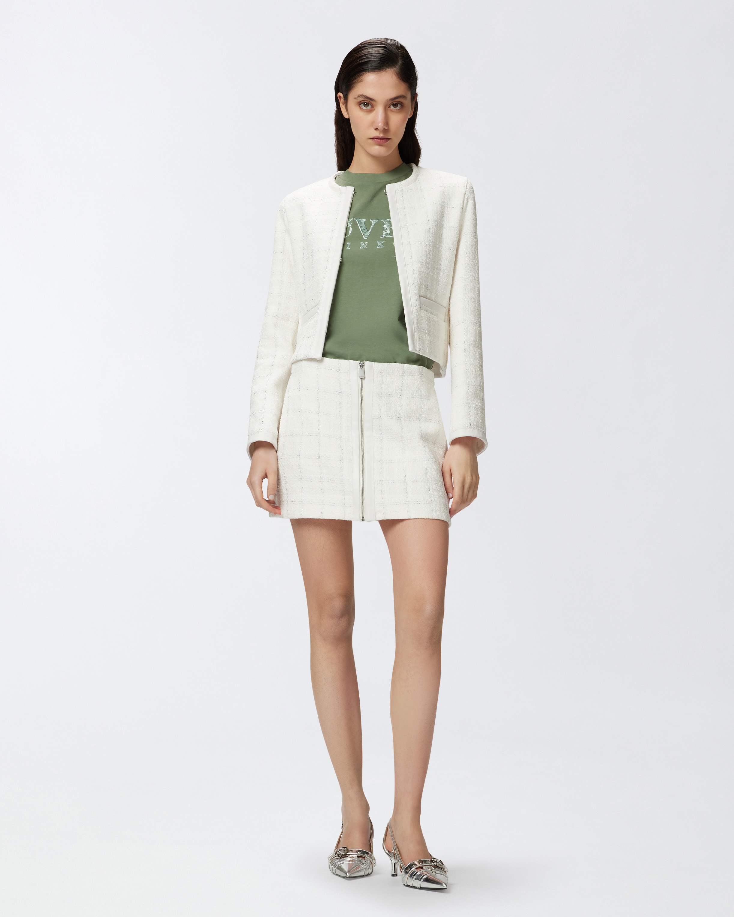 SMALL OPEN JACKET IN TWEED AND FAUX LEATHER - 3