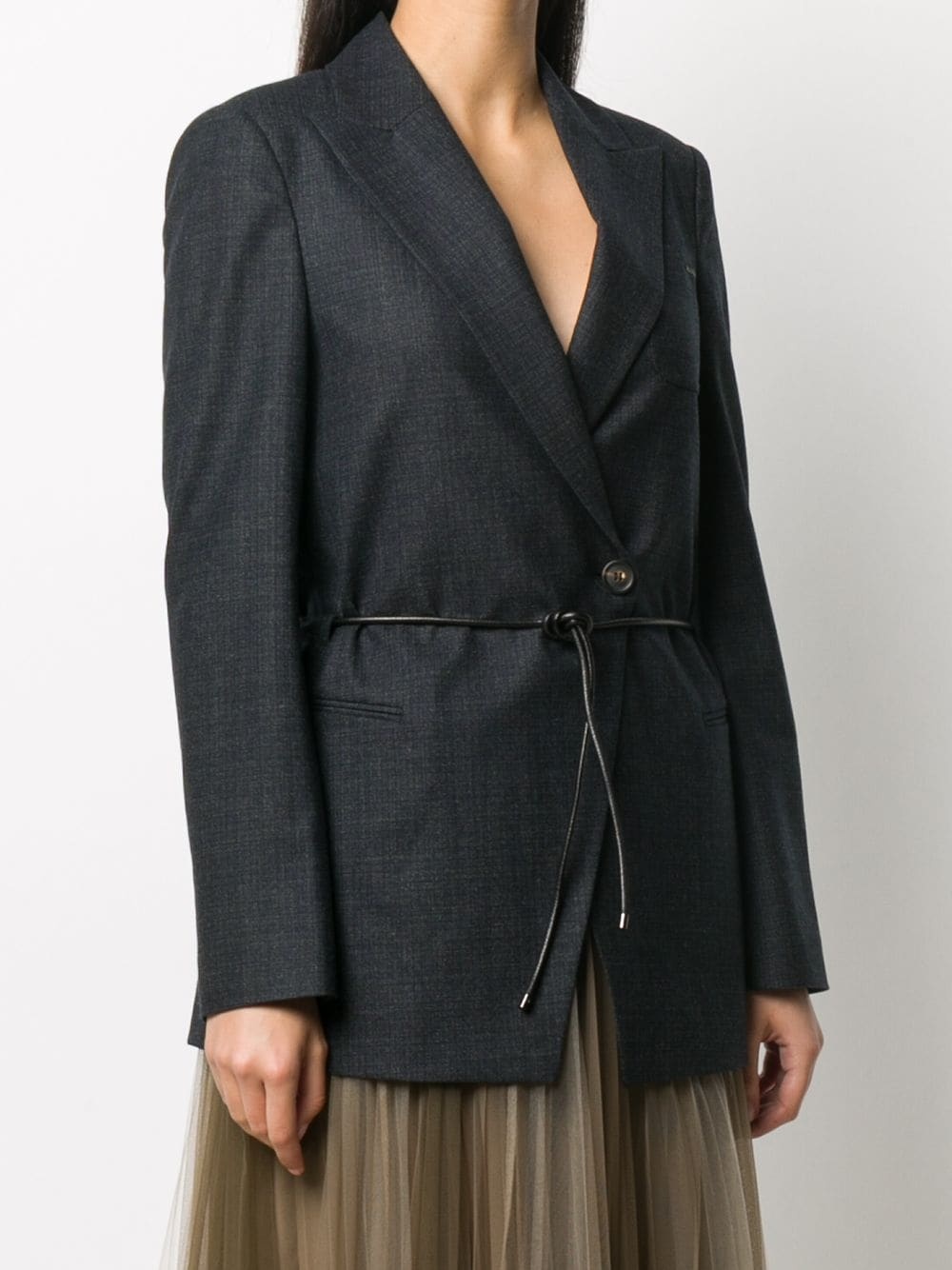 drawstring-waist double-breasted blazer - 3