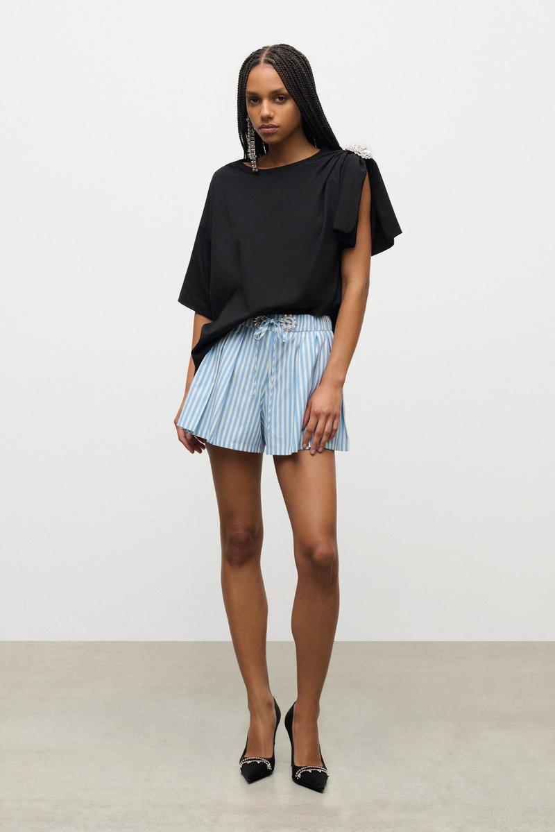 CRYSTAL GROMMET POPLIN PLEATED SHORT 3