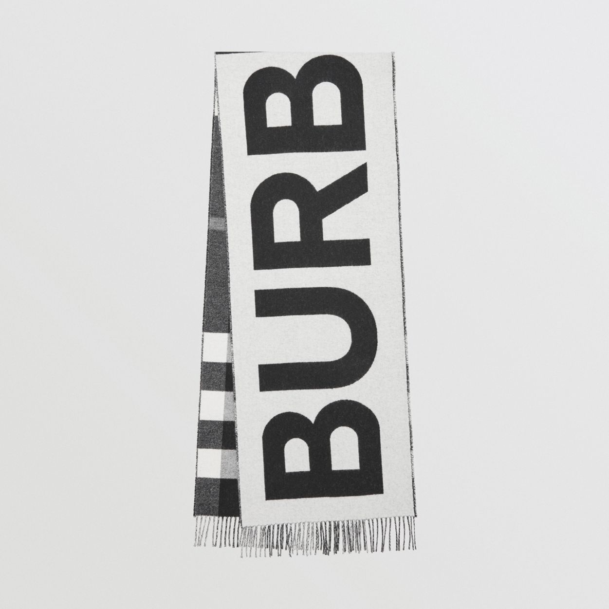 Reversible Check and Logo Cashmere Scarf - 1