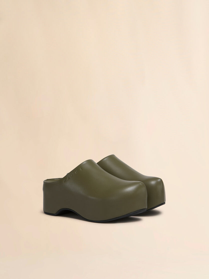 DEEP GREEN LEATHER CHUNKY CLOG SABOT - 2