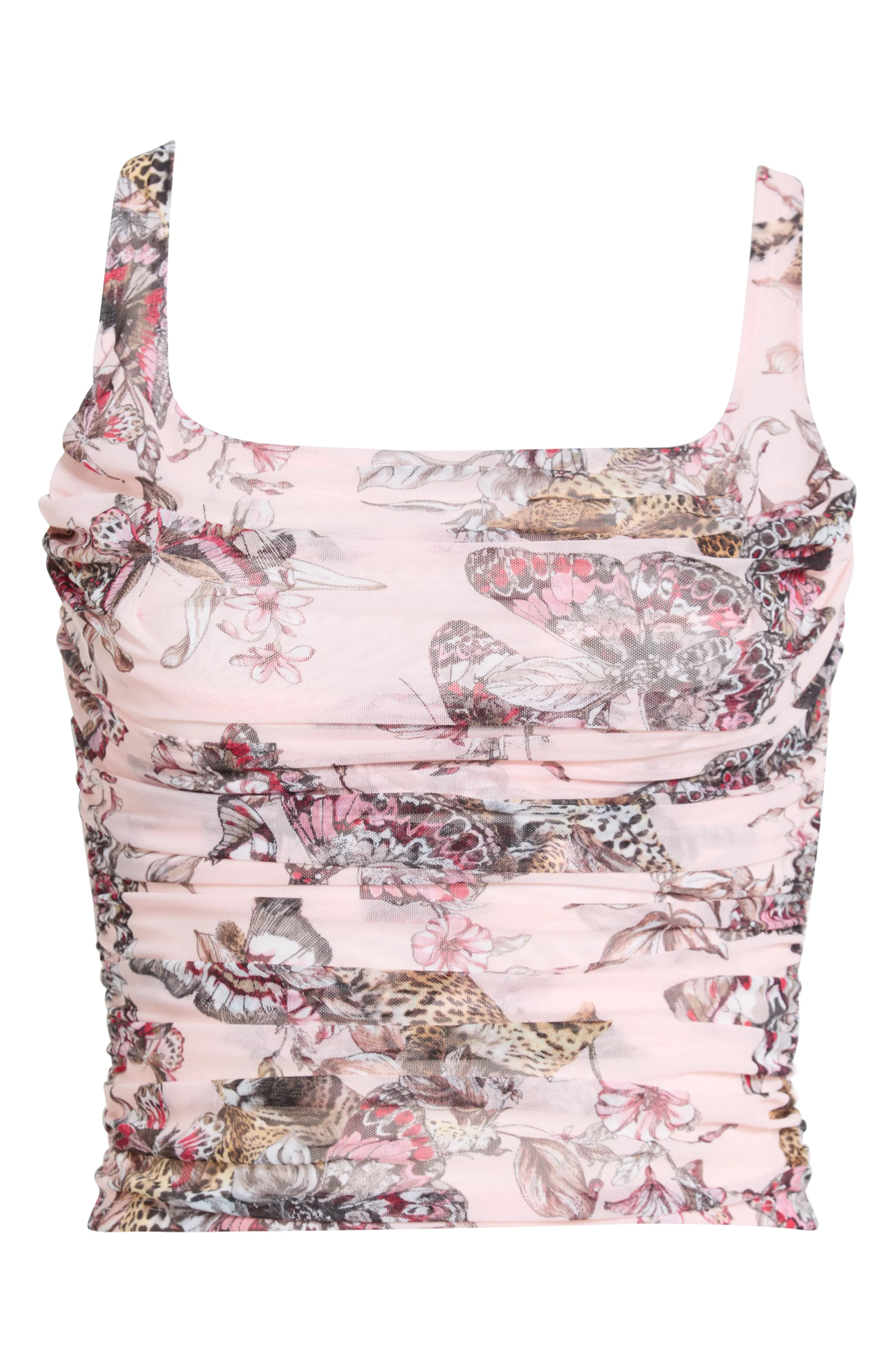 L'AGENCE Rasha Butterfly & Jungle Print Shirred Tank Top in Light Nectar Pink Butterfly at Nordstrom - 1