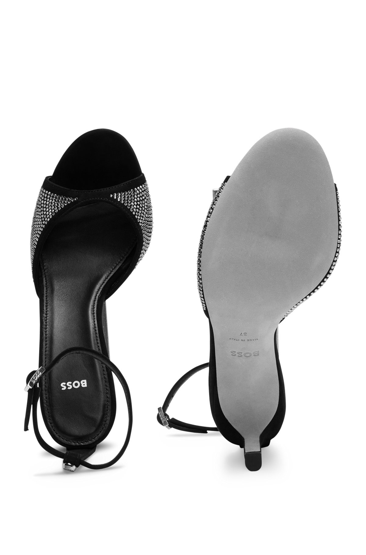 SUEDE SANDALS WITH CRYSTAL STUDS AND BUCKLE - 5
