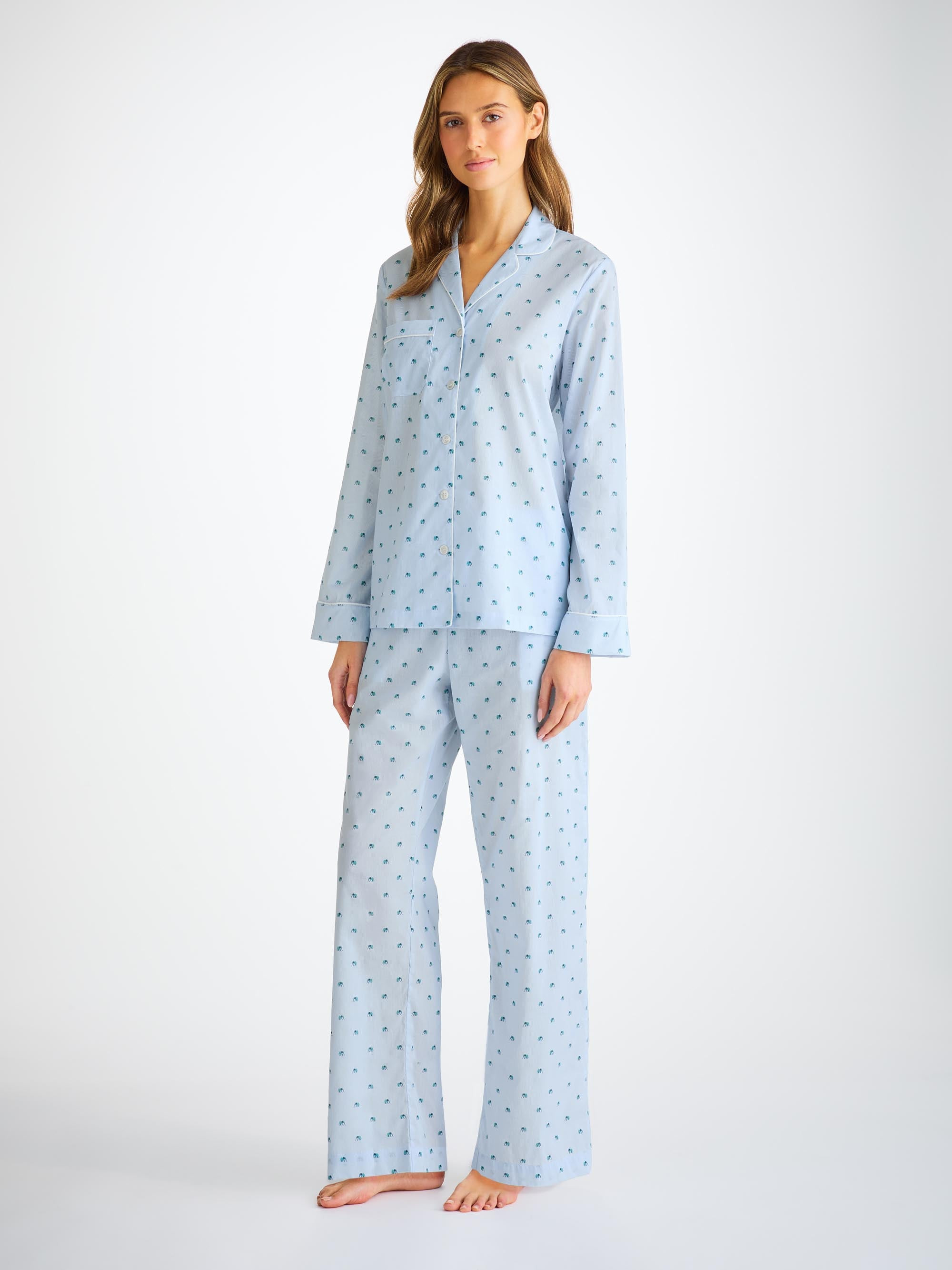 Women's Pajamas Cotton Batiste Blue Elephant Print - 3