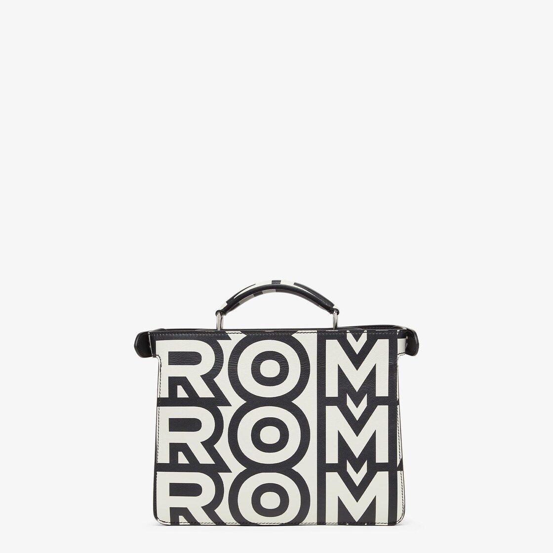 Small Peekaboo ISeeU bag made of Cuoio Romano leather, printed with the black and white Fendi Roma l - 4
