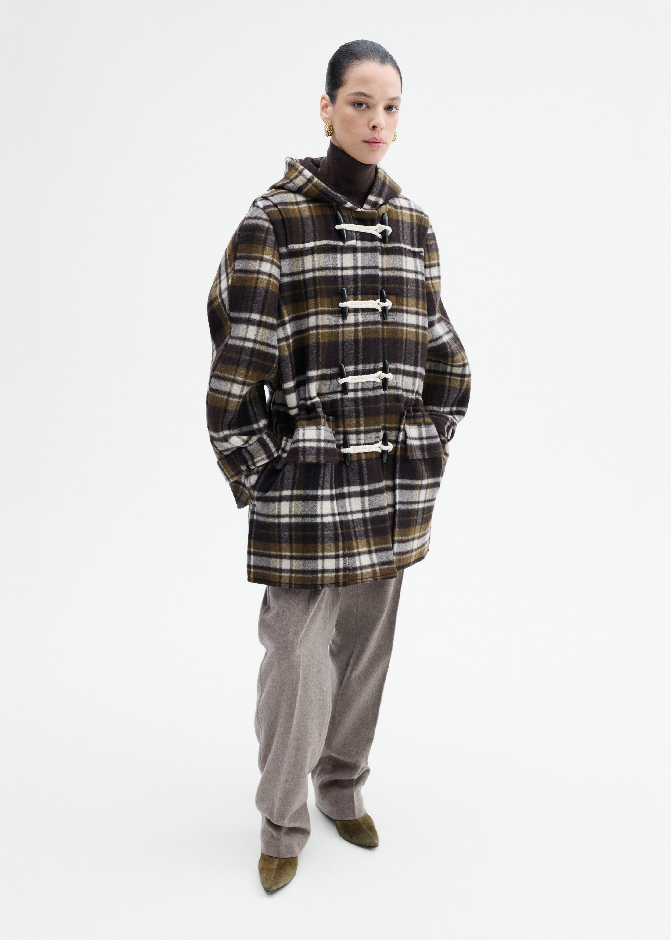Checked Wool Duffle Coat - 6