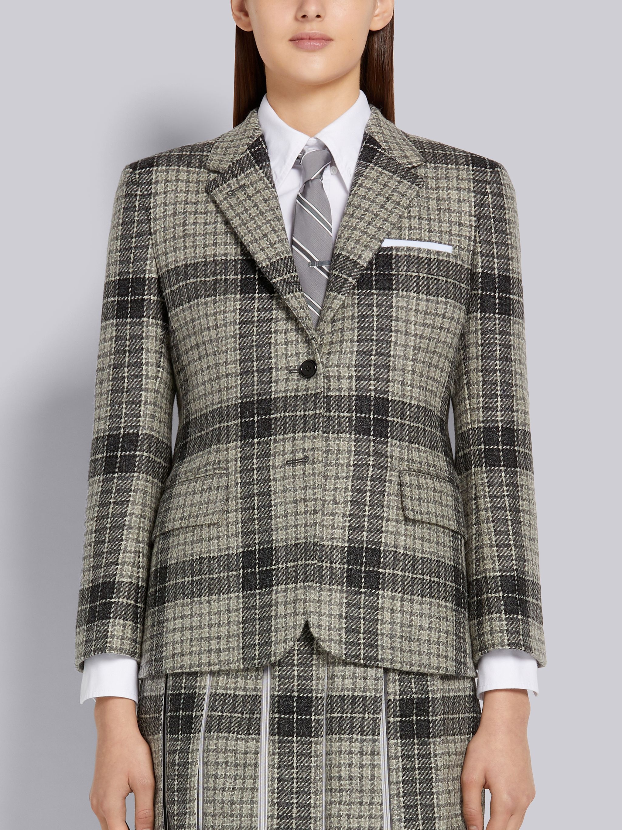 Medium Grey Grid Windowpane Check British Wool Classic Sport Coat - 1