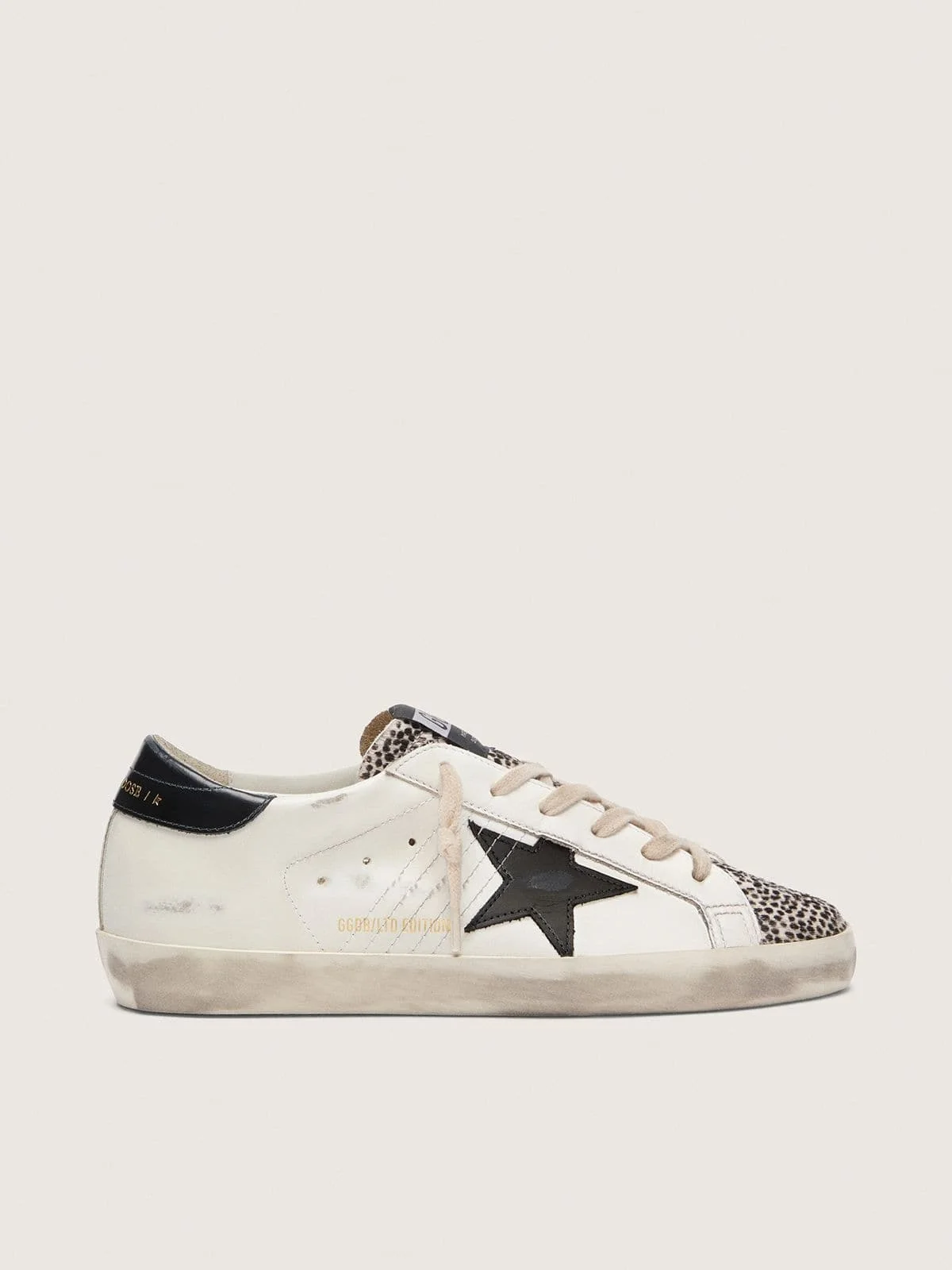 Women's Super-Star LTD in white leather with black star and pony skin details - 1