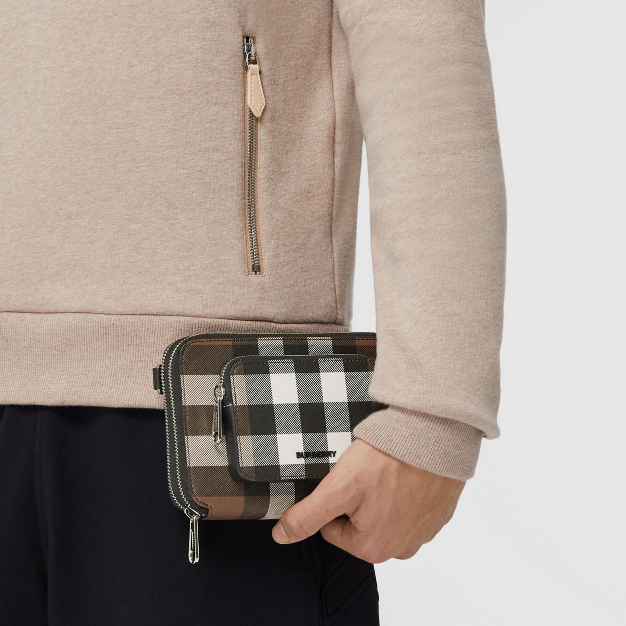 Check and Leather Crossbody Bag - 3
