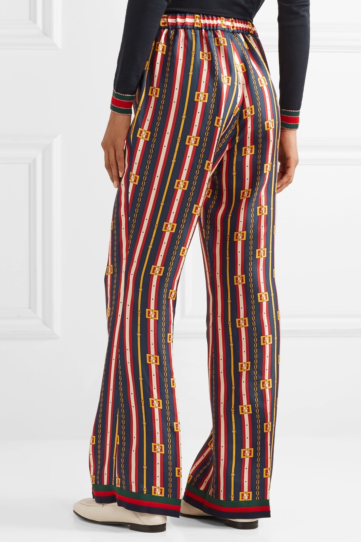 Printed silk-twill wide-leg pants - 4