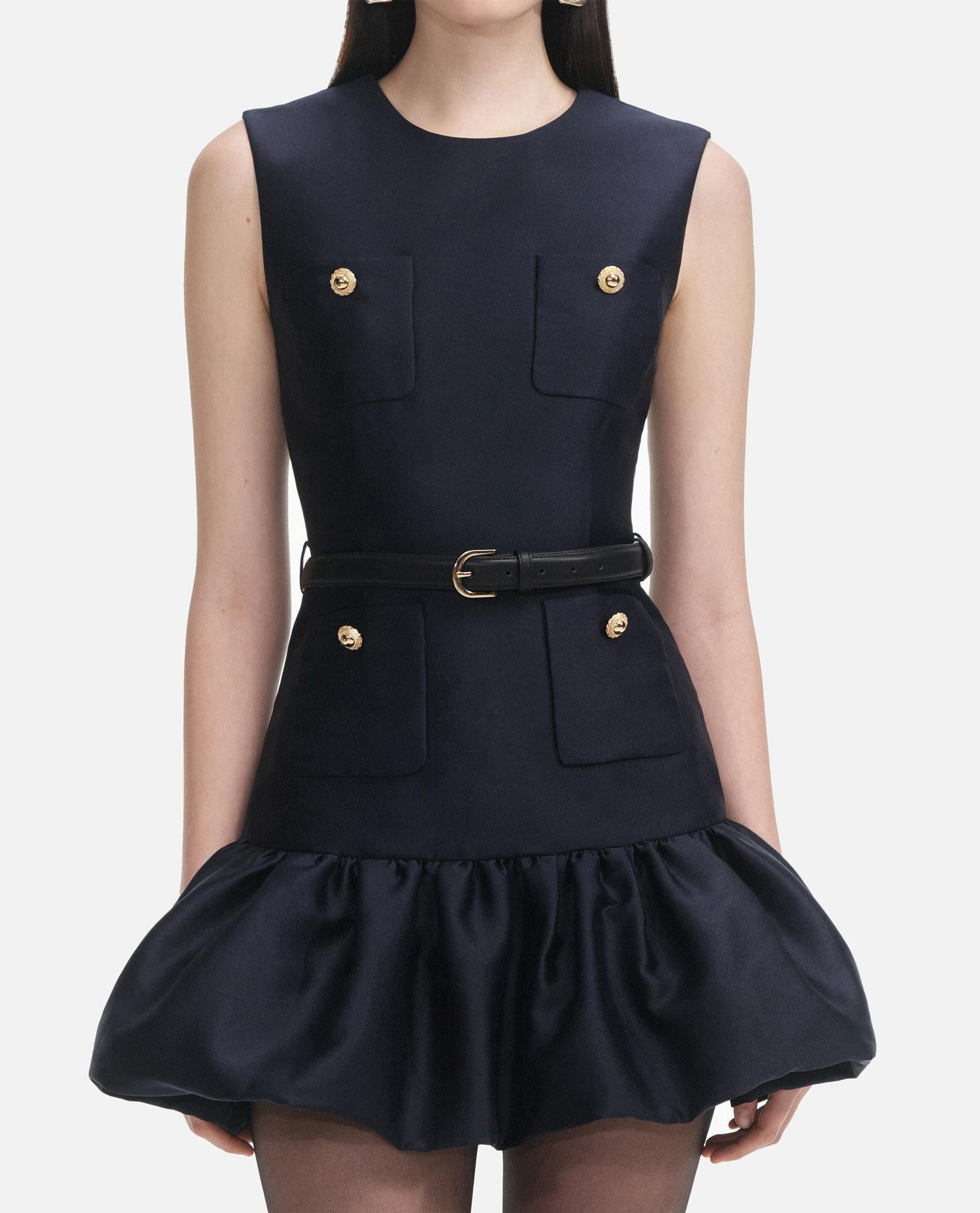 NAVY TAFFETA MINI DRESS - 2
