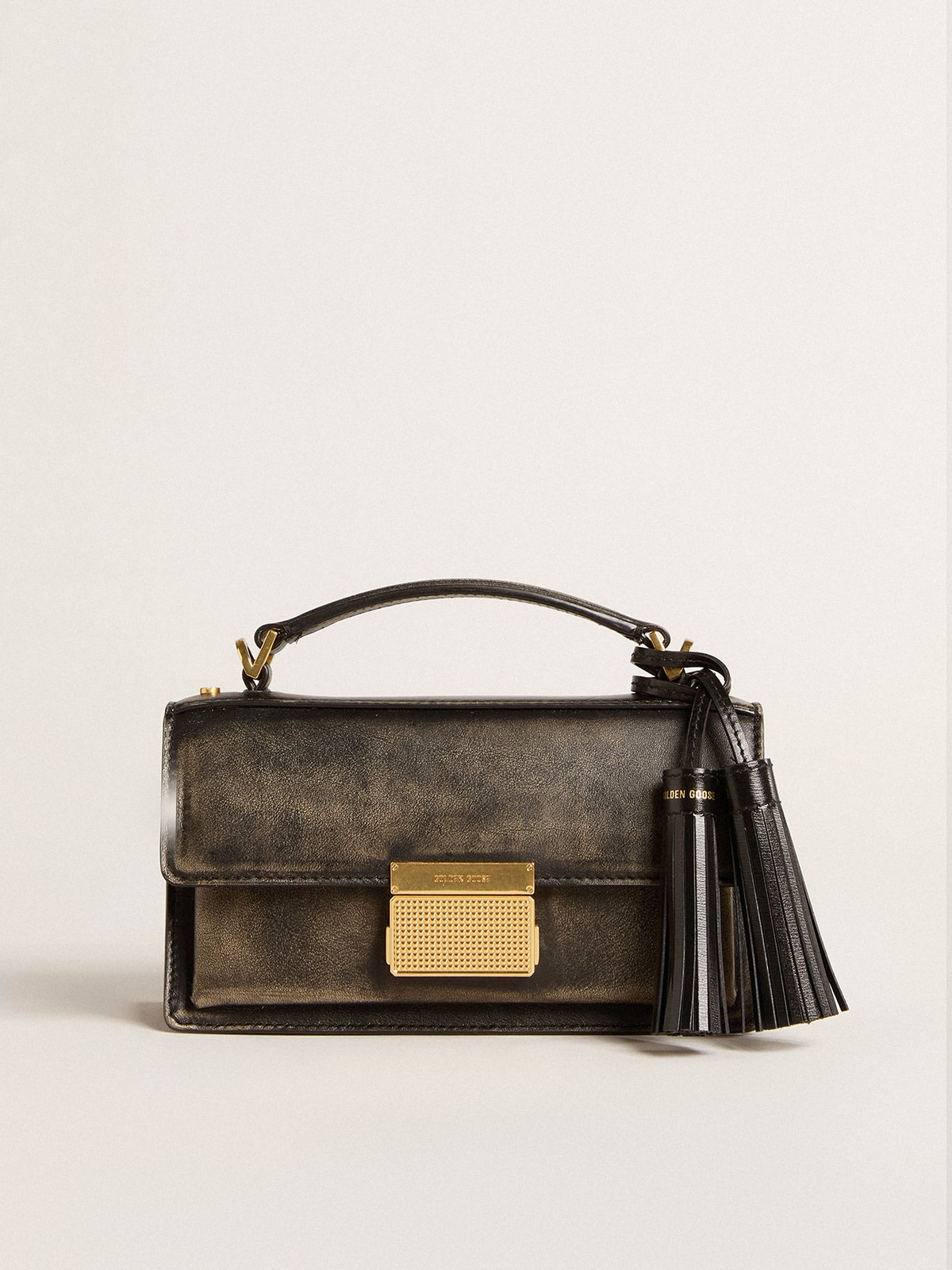 Small Venezia Bag in black distressed leather with gold details - 4