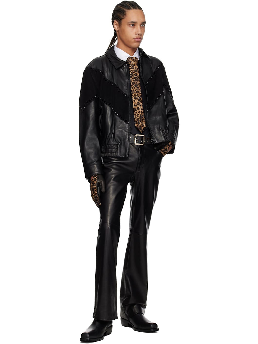 Black Studded Large Buckle Belt - 3