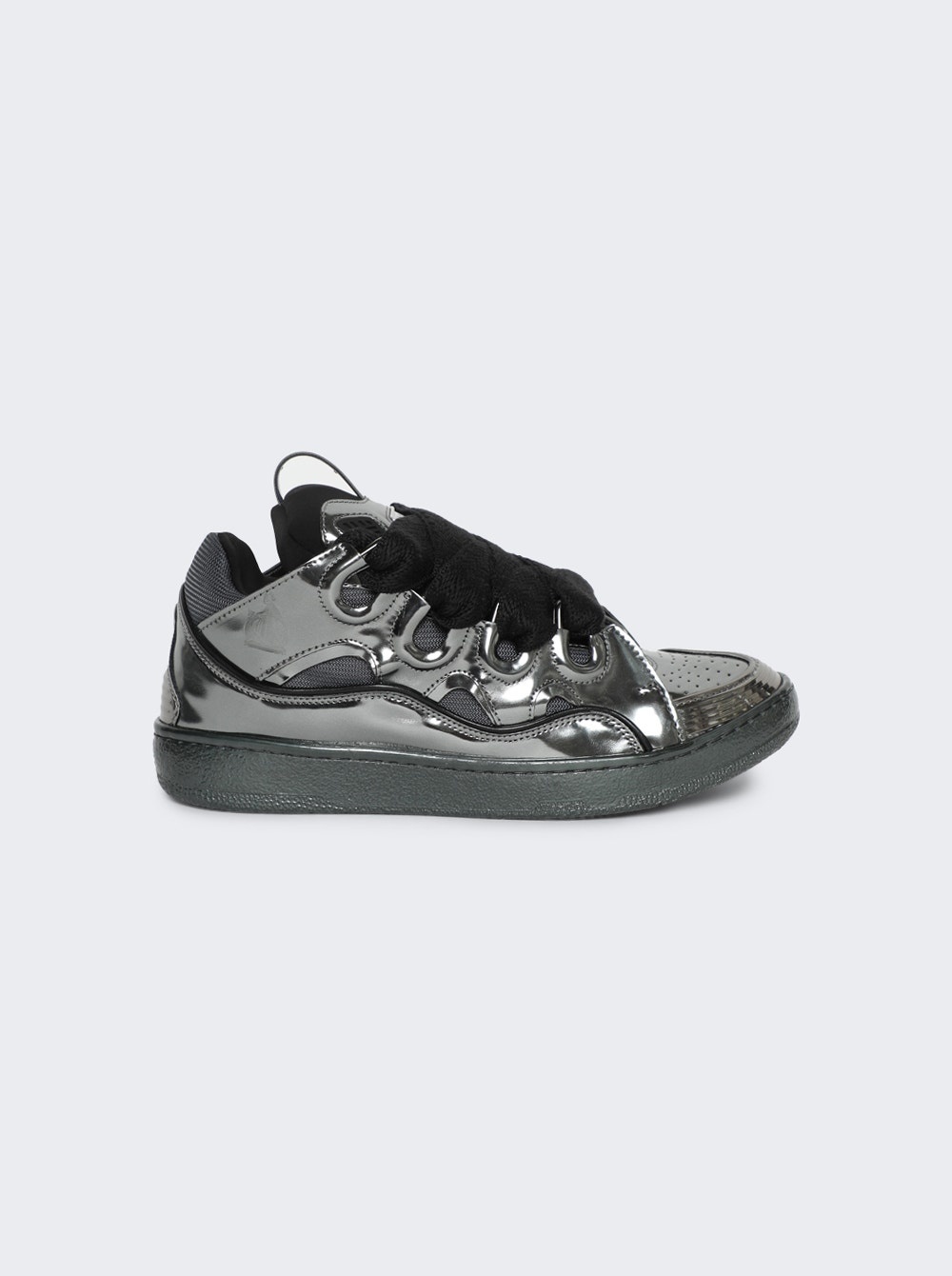 Metallic Leather Curb Sneakers Gunmetal - 1