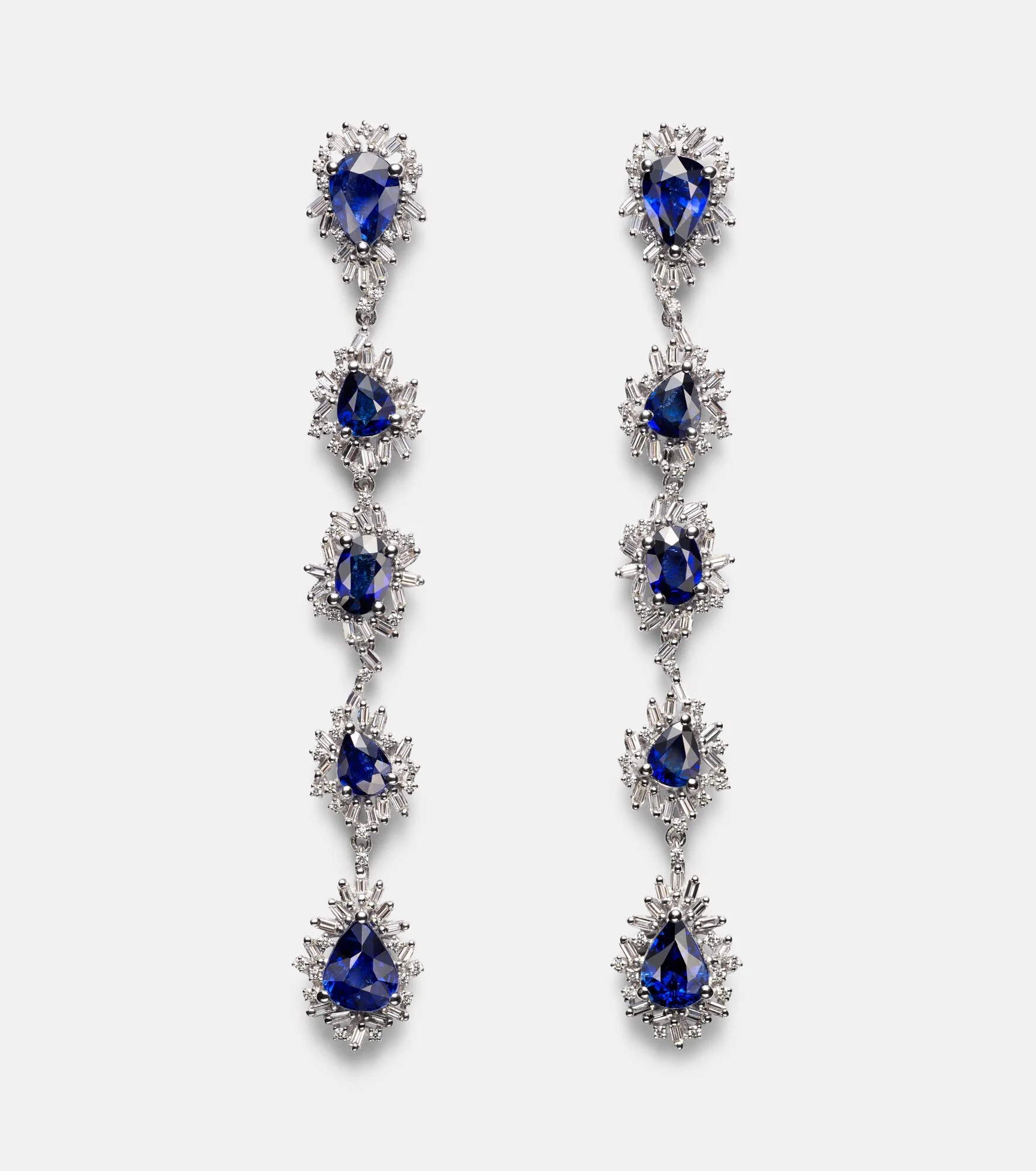 18kt white gold drop earrings with sapphires and diamonds - 1
