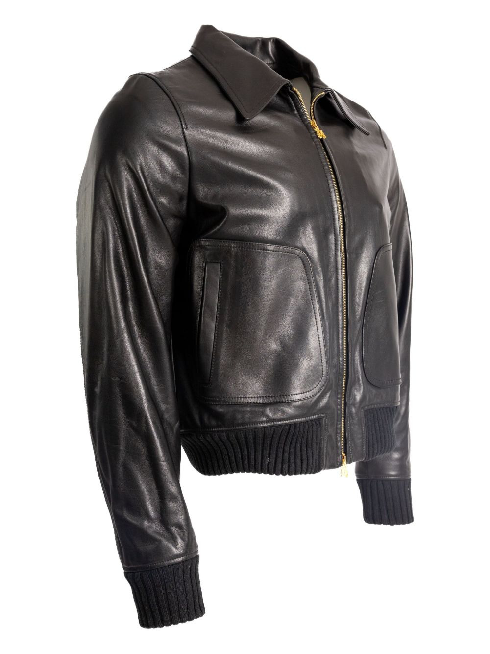 leather zip-front bomber jacket - 3