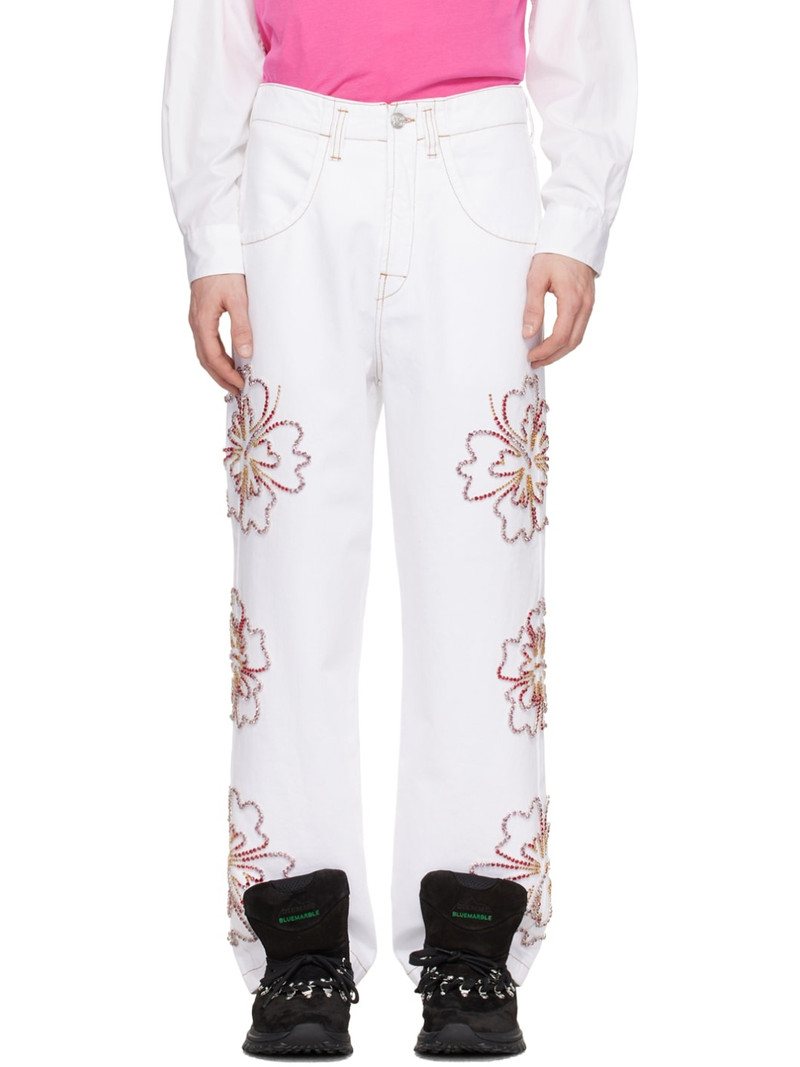 White Embroidered Jeans 1