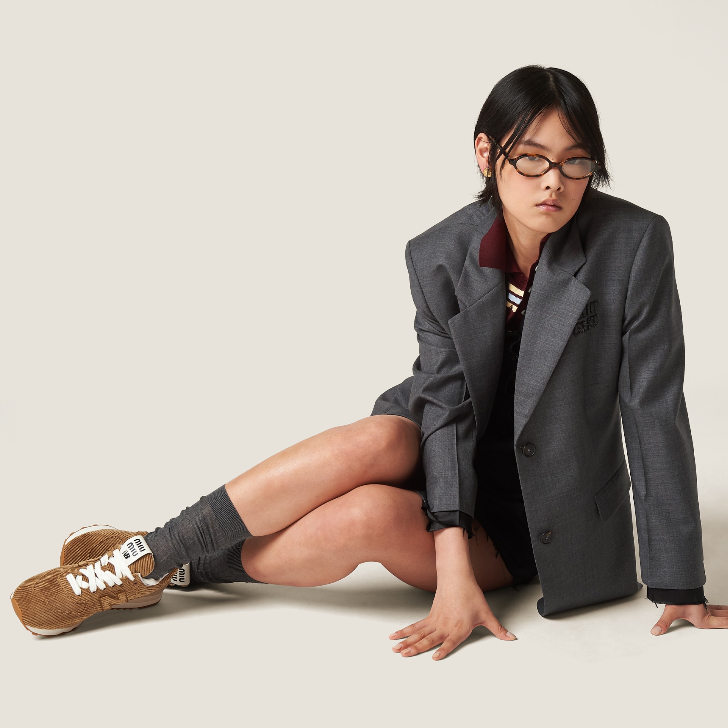 スニーカー (W) New Balance x Miu Miu 574 Striped Velvet Sneakers New Balance x Miu Miu Women's 574 Striped Velvet Cinnamon
