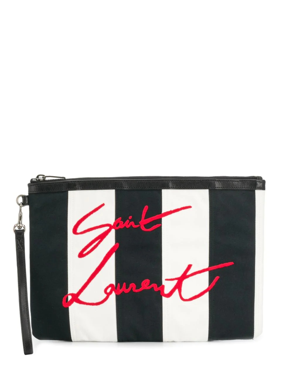 logo embroidered striped clutch - 1