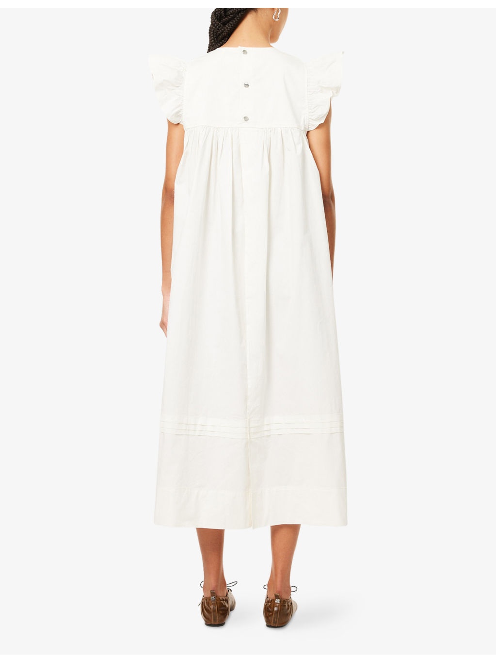 Frilled-Sleeve Cotton Midi Dress - 4